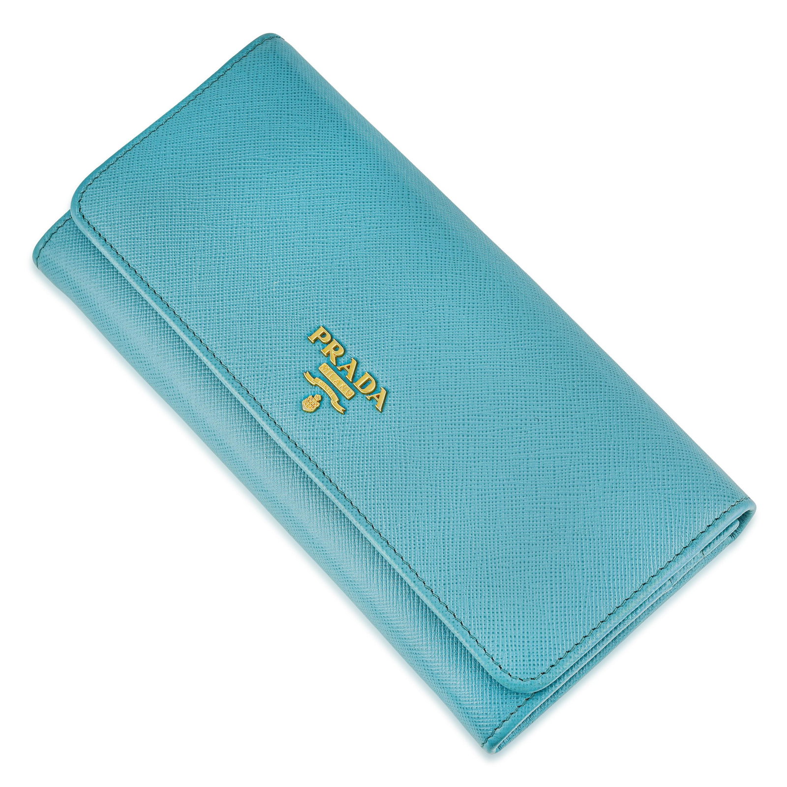 Prada Saffiano Flap Wallet – Turquoise, with Box - 2