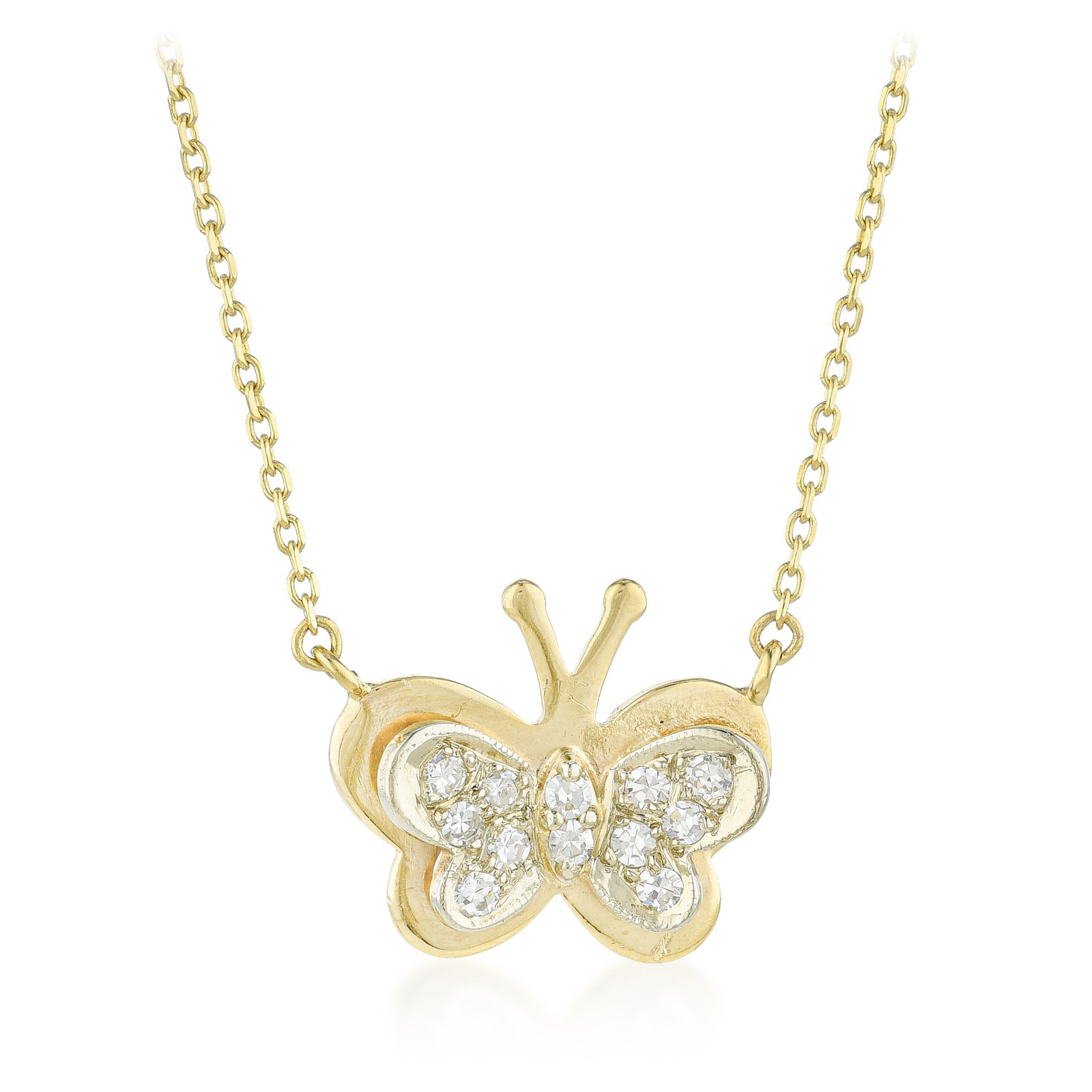Butterfly Diamond Necklace: ESTIMATED RETAIL PRICE: $1,500* *This is the estimated value a piece of similar quality, craftsmanship, and characteristics could command at retail. A butterfly diamond necklace in 14K yellow