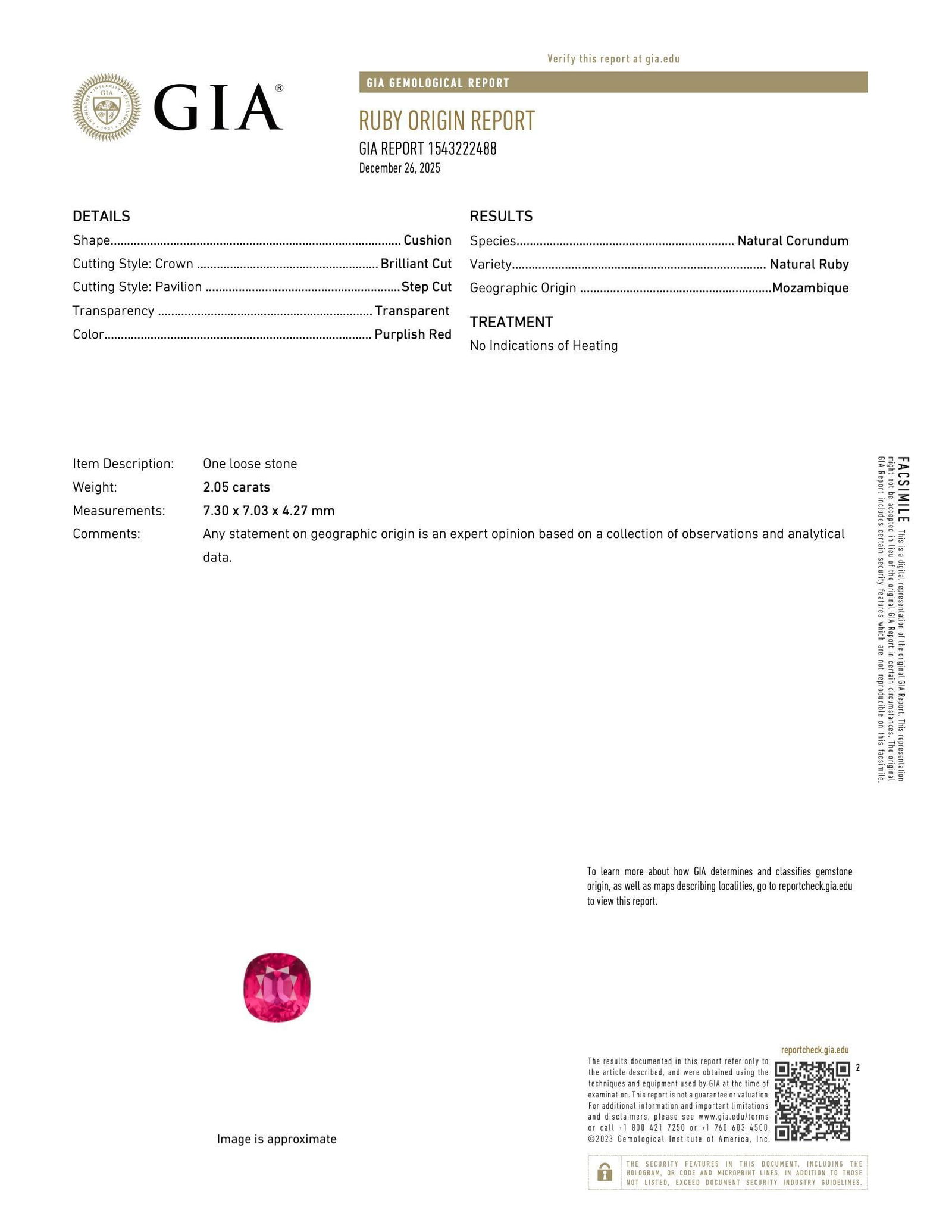 2.05-Carat Unheated Mozambique Ruby, GIA Certified - 3