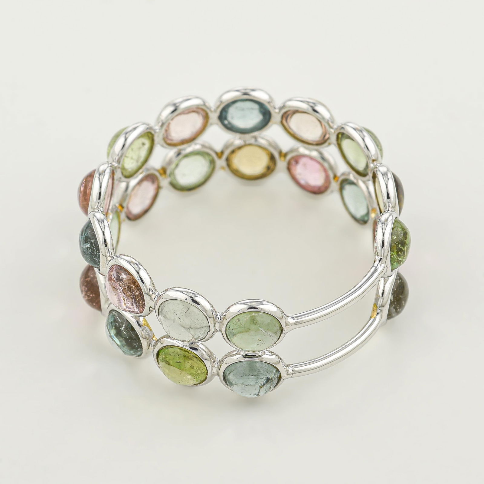 Multicolor Tourmaline Cabochon Double Stack Ring - 2