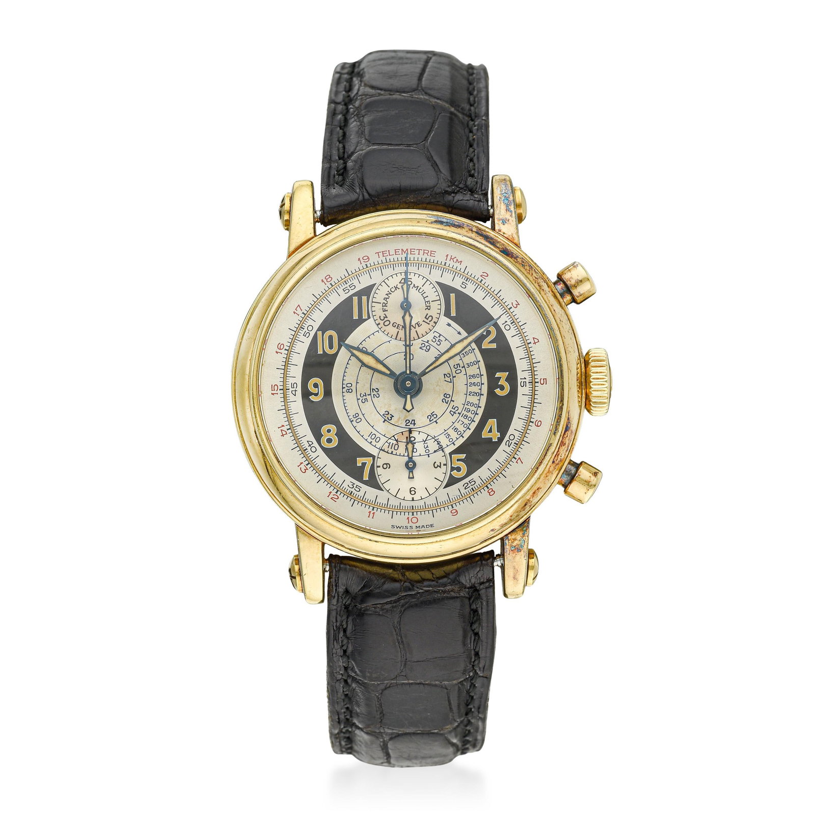 Franck Muller Chronograph In 18K Gold: ESTIMATED RETAIL PRICE: $22,000* *This is the estimated value a piece of similar quality, craftsmanship, and characteristics could command at retail. Summary of Key Characteristics CIRCA: 2000s 