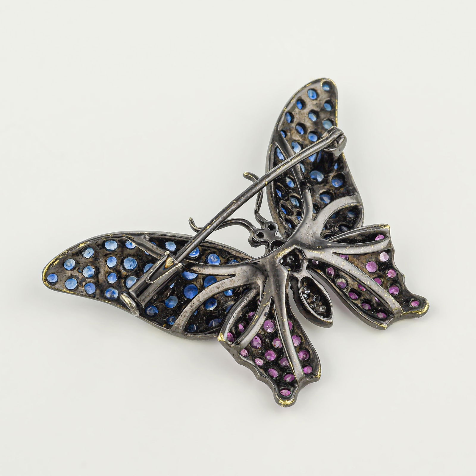 Blue and Pink Sapphire Butterfly Pin - 3