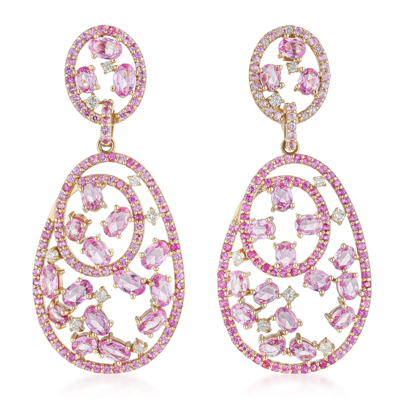 Pink Sapphire and Diamond Earrings: ESTIMATED RETAIL PRICE: $10,500**This is the estimated value a piece of similar quality, craftsmanship, and characteristics could command at retail.Summary of Key Characteristics • Metal: 18K ro