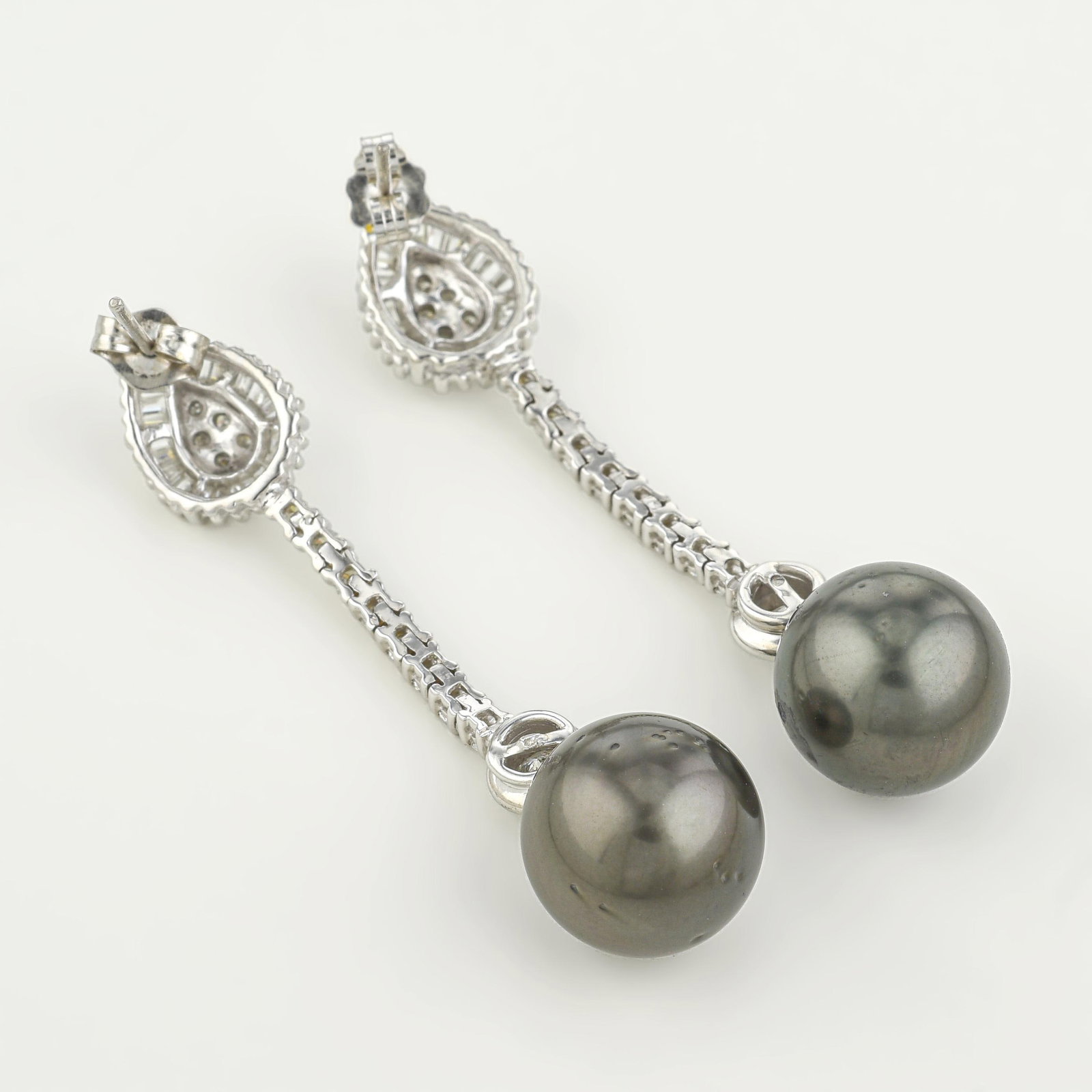 Black Pearl and Diamond Earrings - 2