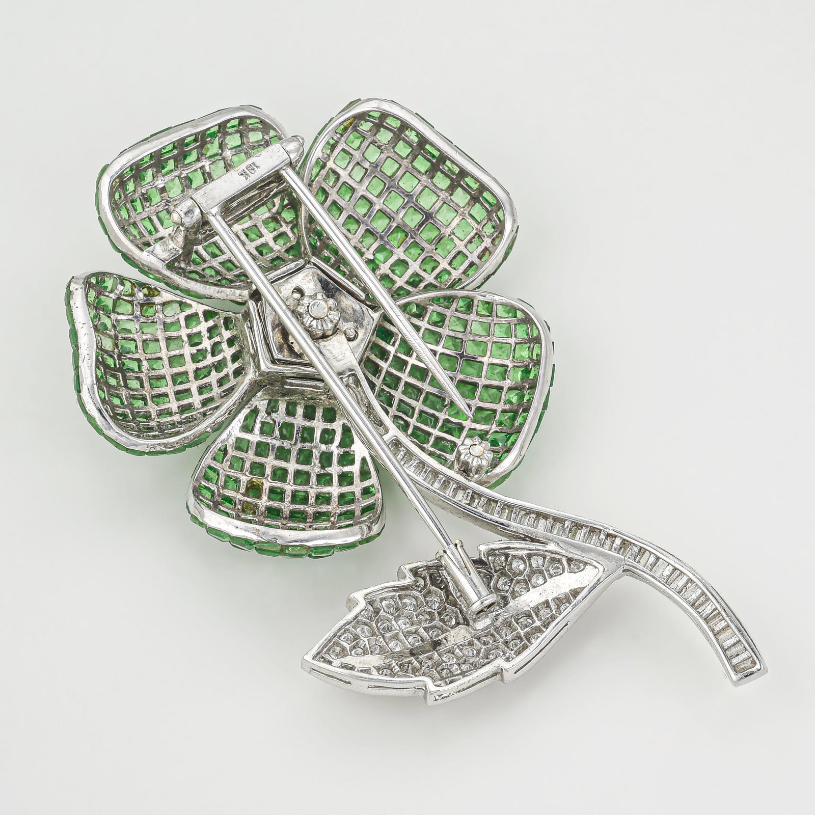 Invisibly Set Tsavorite and Diamond Flower Pin - 2