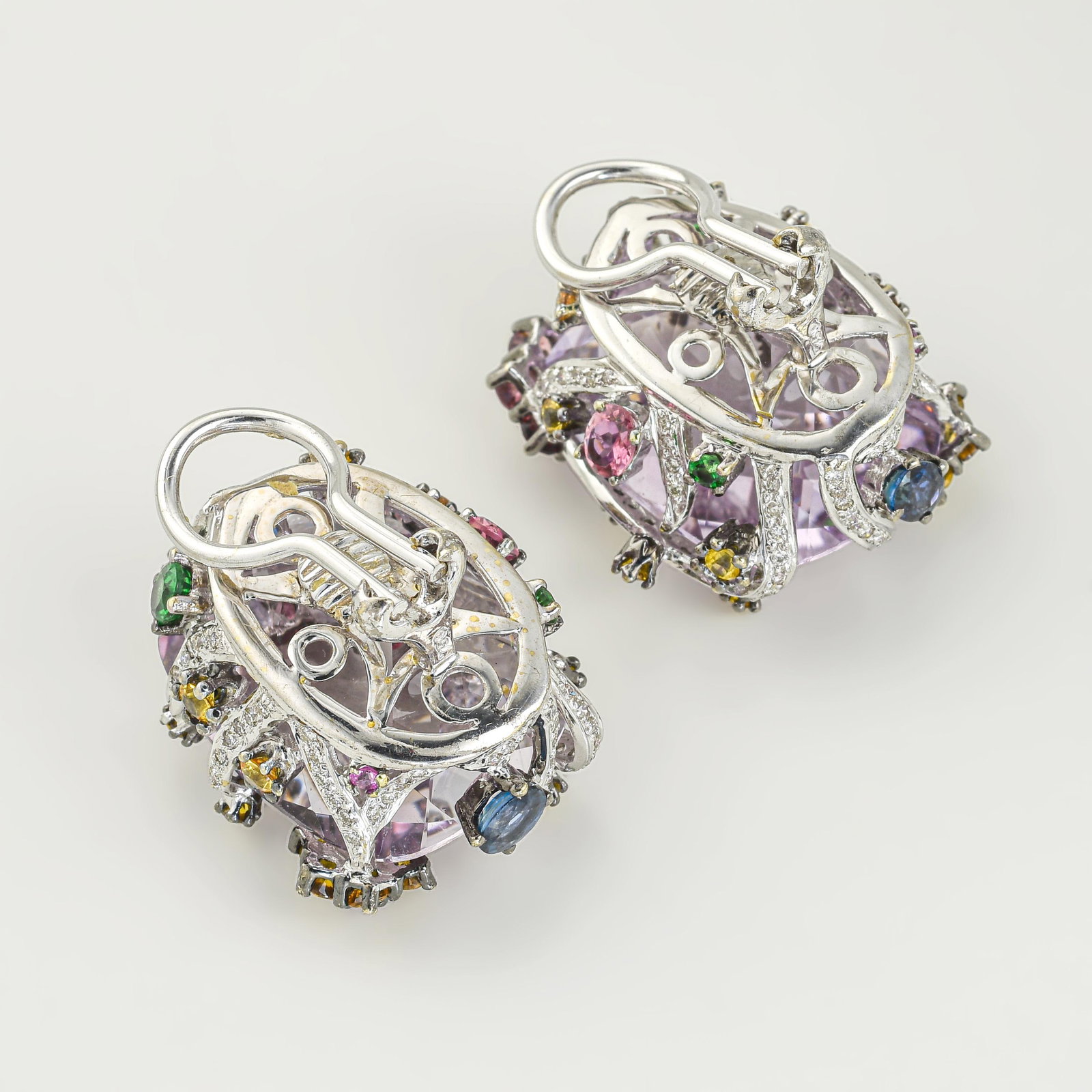 Kunzite and Sapphire Floral Earrings - 2