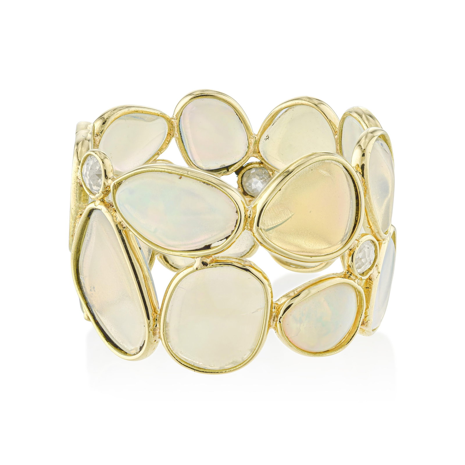 Opal and Diamond Double Stack Ring - No Reserve: ESTIMATED RETAIL PRICE: $1,800* *This is the estimated value a piece of similar quality, craftsmanship, and characteristics could command at retail. A contemporary double-stack ring in 18K