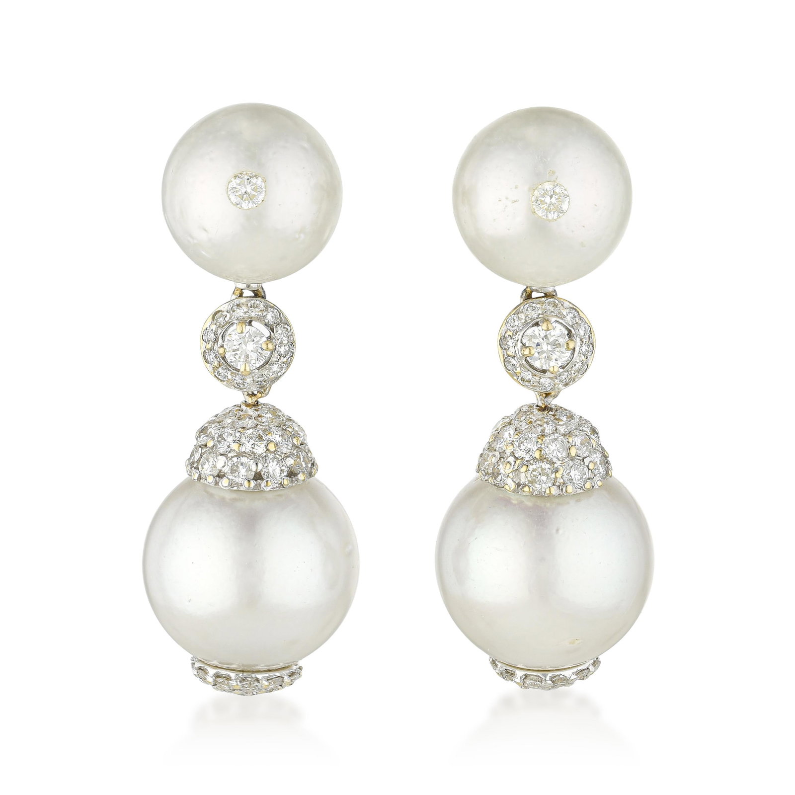 Pearl and Diamond Earrings: ESTIMATED RETAIL PRICE: $10,000* *This is the estimated value a piece of similar quality, craftsmanship, and characteristics could command at retail. Pearl and diamond drop earrings in 18K