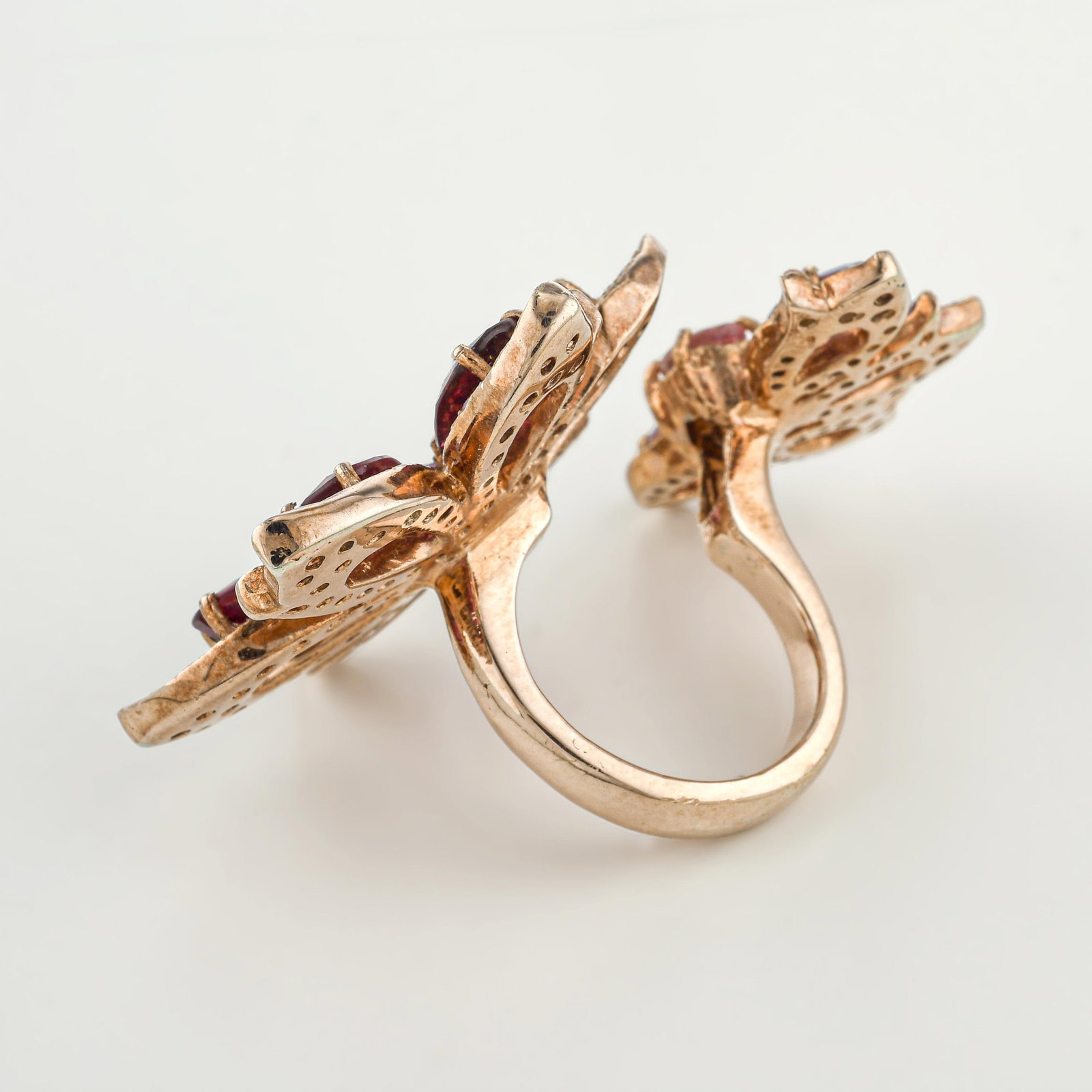 Between the Finger Rhodolite Garnet Pink Sapphire Flower Ring - 2