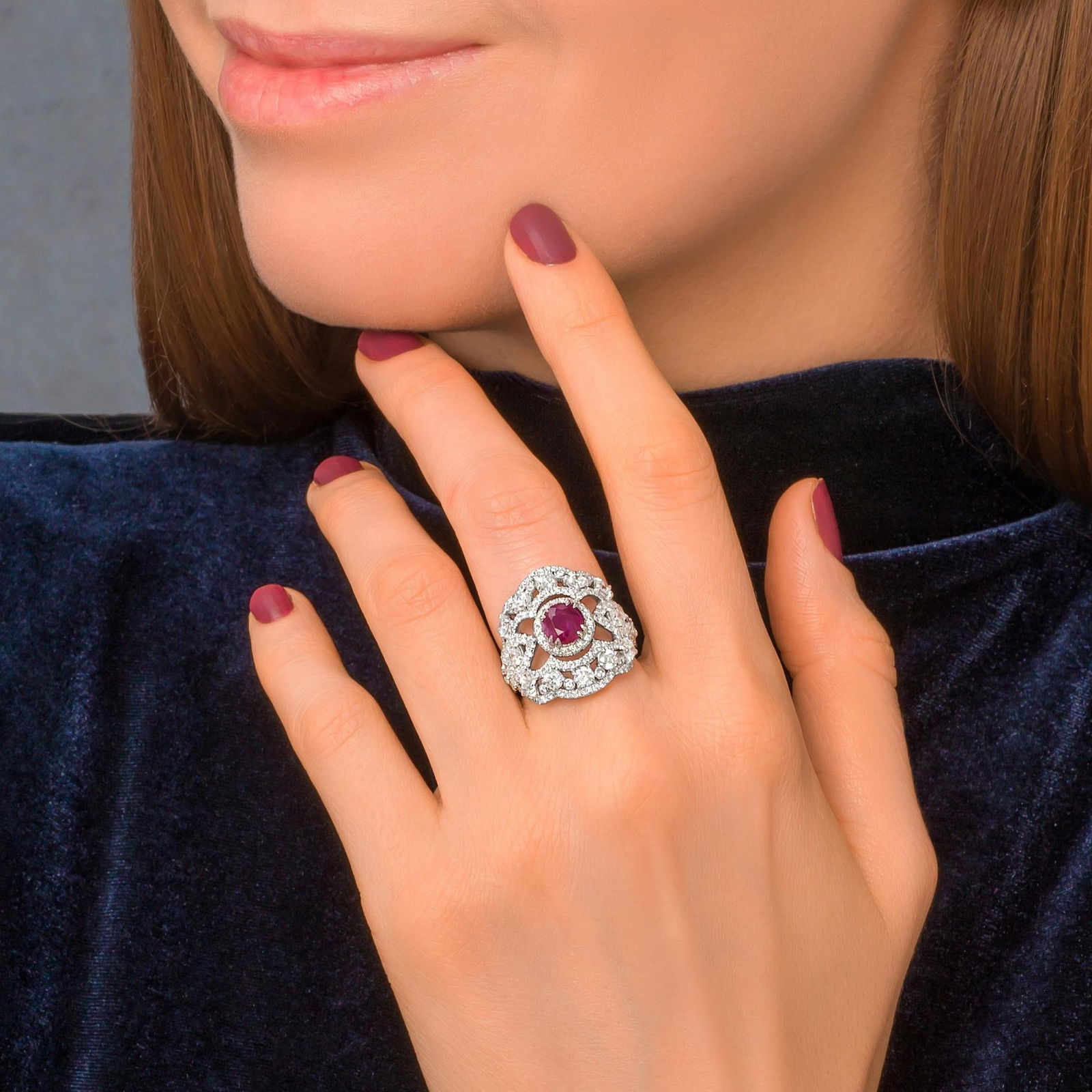 1.73-Carat Burmese Unheated Ruby and Diamond Ring, AGL Certified - 2