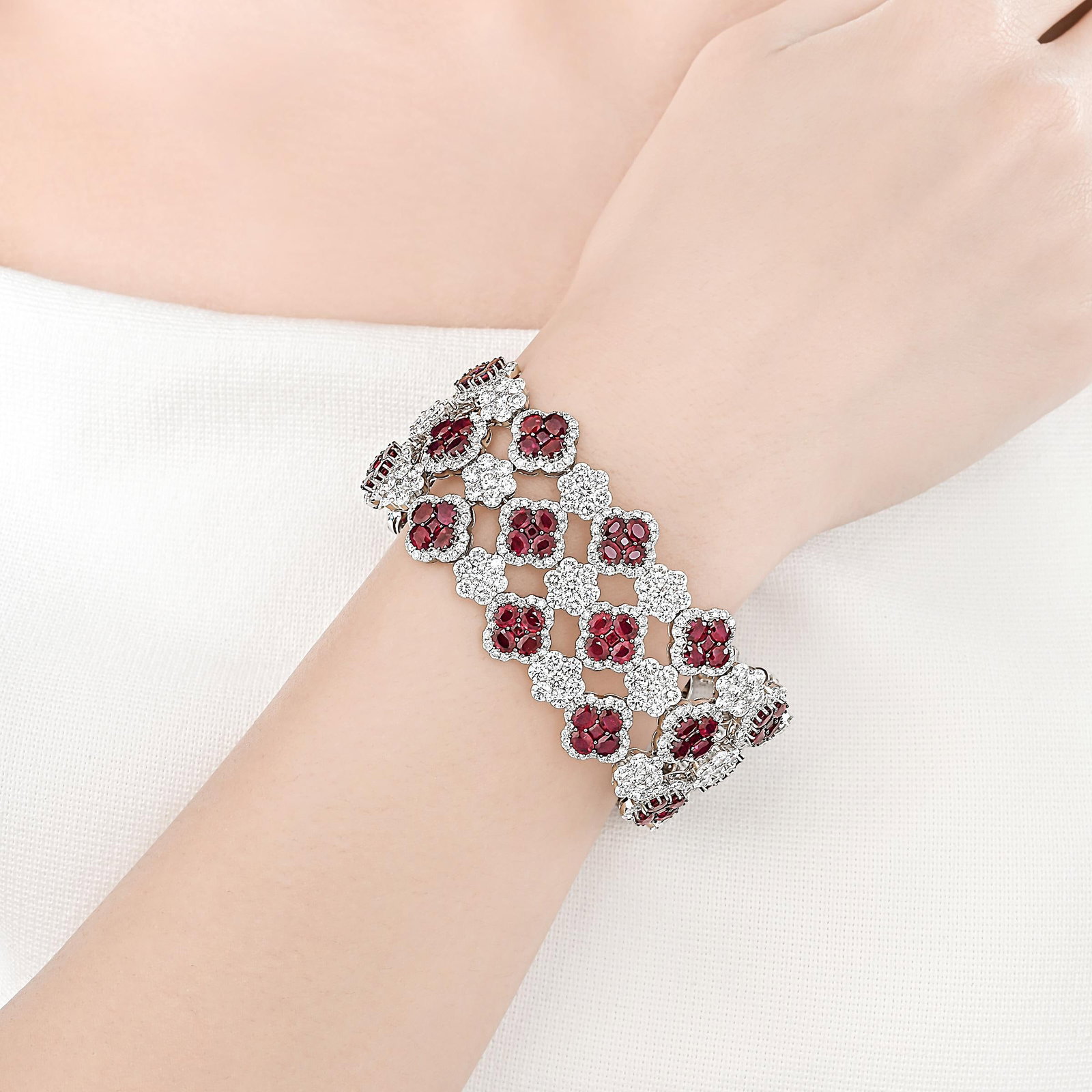 Ruby and Diamond Clover Motif Bracelet - 2
