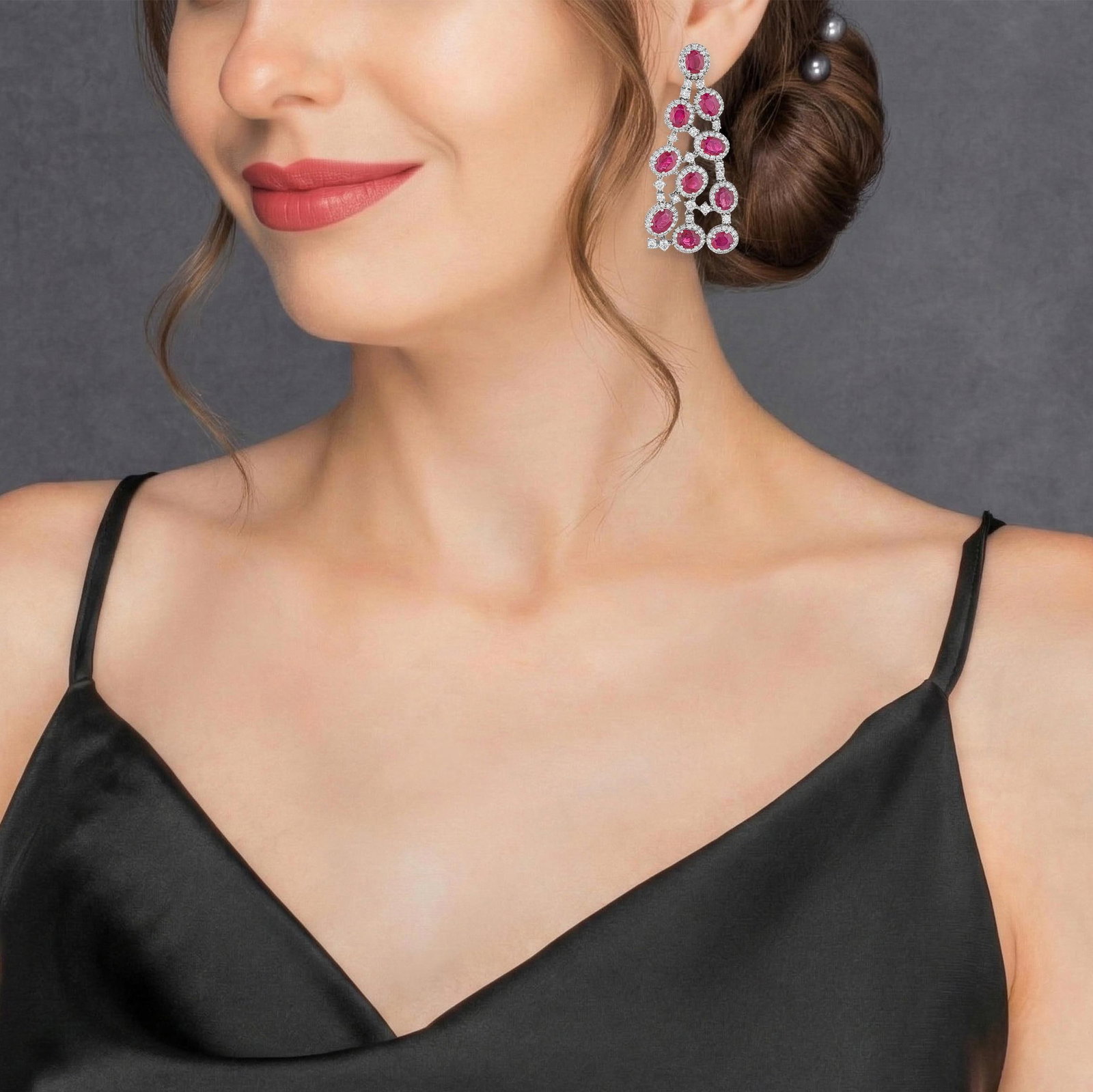 Burma Ruby and Diamond Cascading Earrings - 2