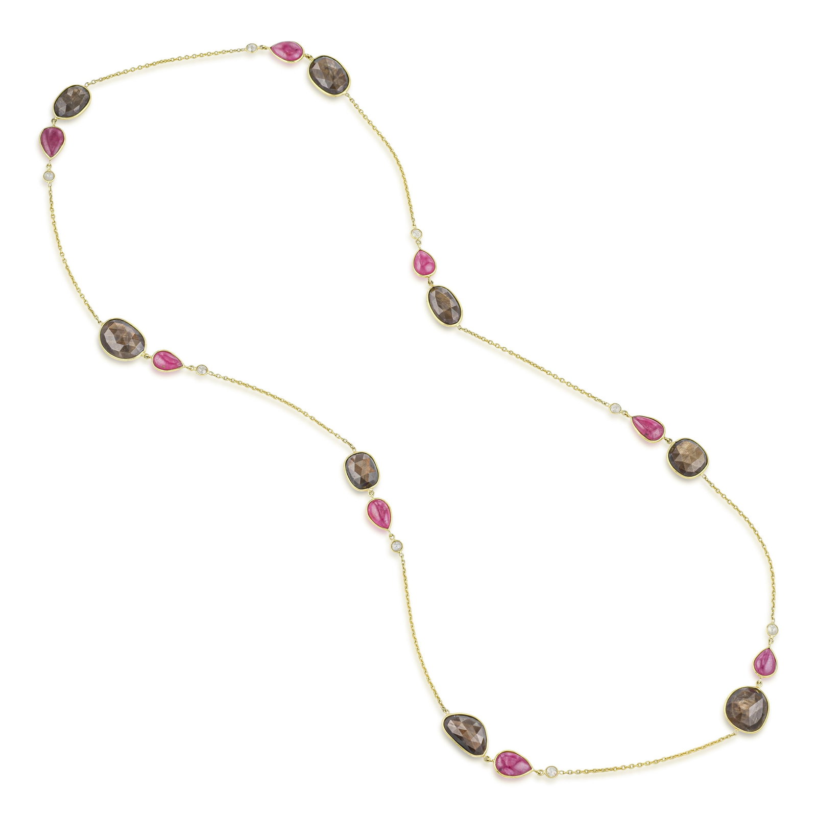 Ruby Sapphire and Diamond Necklace: ESTIMATED RETAIL PRICE: $4,000* *This is the estimated value a piece of similar quality, craftsmanship, and characteristics could command at retail. A dramatic 18K yellow gold necklace set