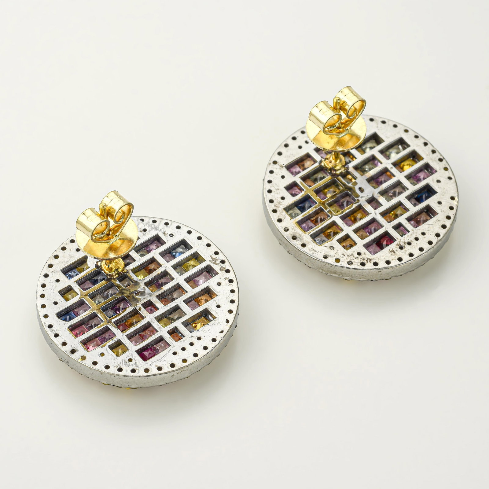 Multi-color Sapphire and Diamond Mosaic Earrings - 3