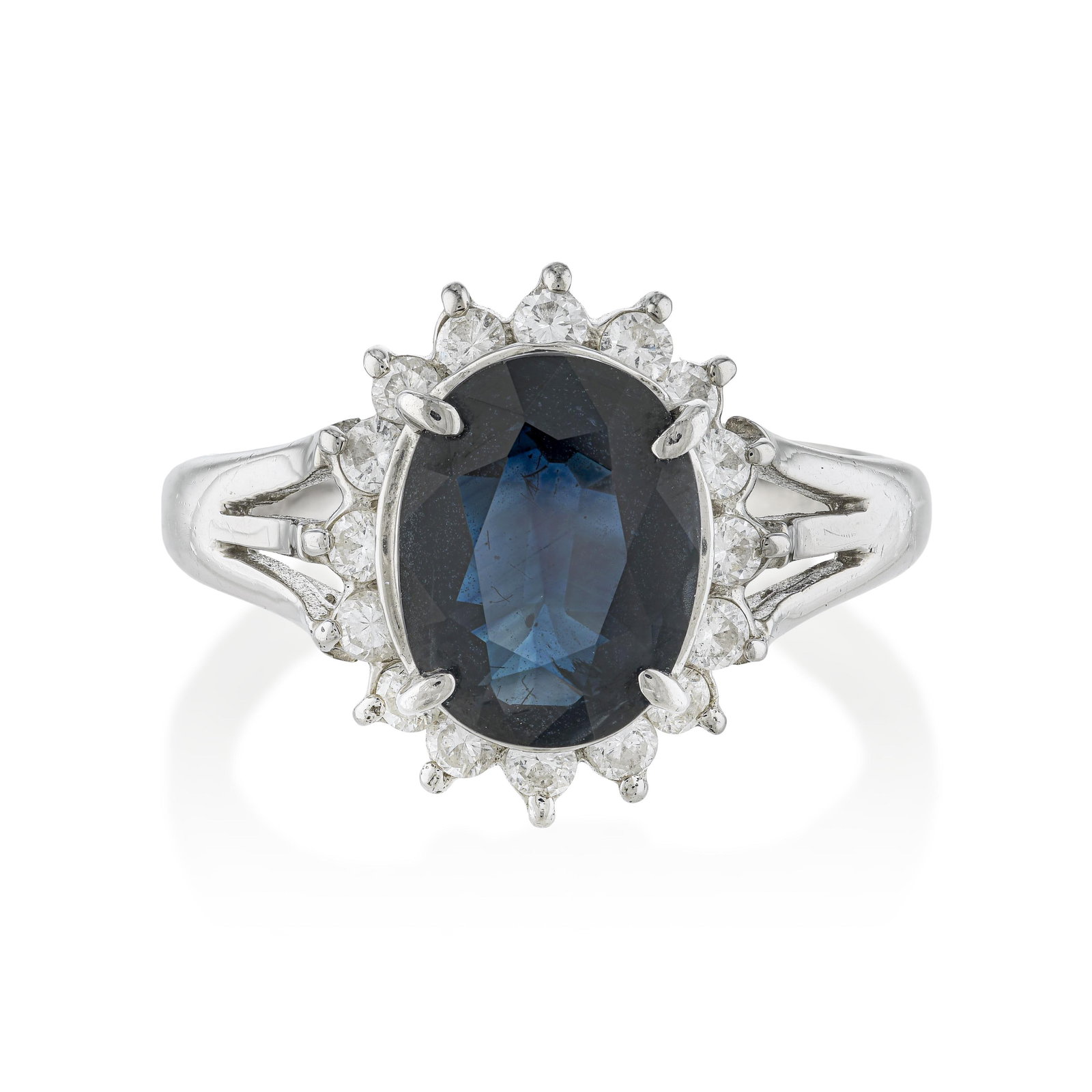 Sapphire and Diamond Ring: ESTIMATED RETAIL PRICE: $1,800* *This is the estimated value a piece of similar quality, craftsmanship, and characteristics could command at retail. A 1.93-carat oval sapphire in platinum with