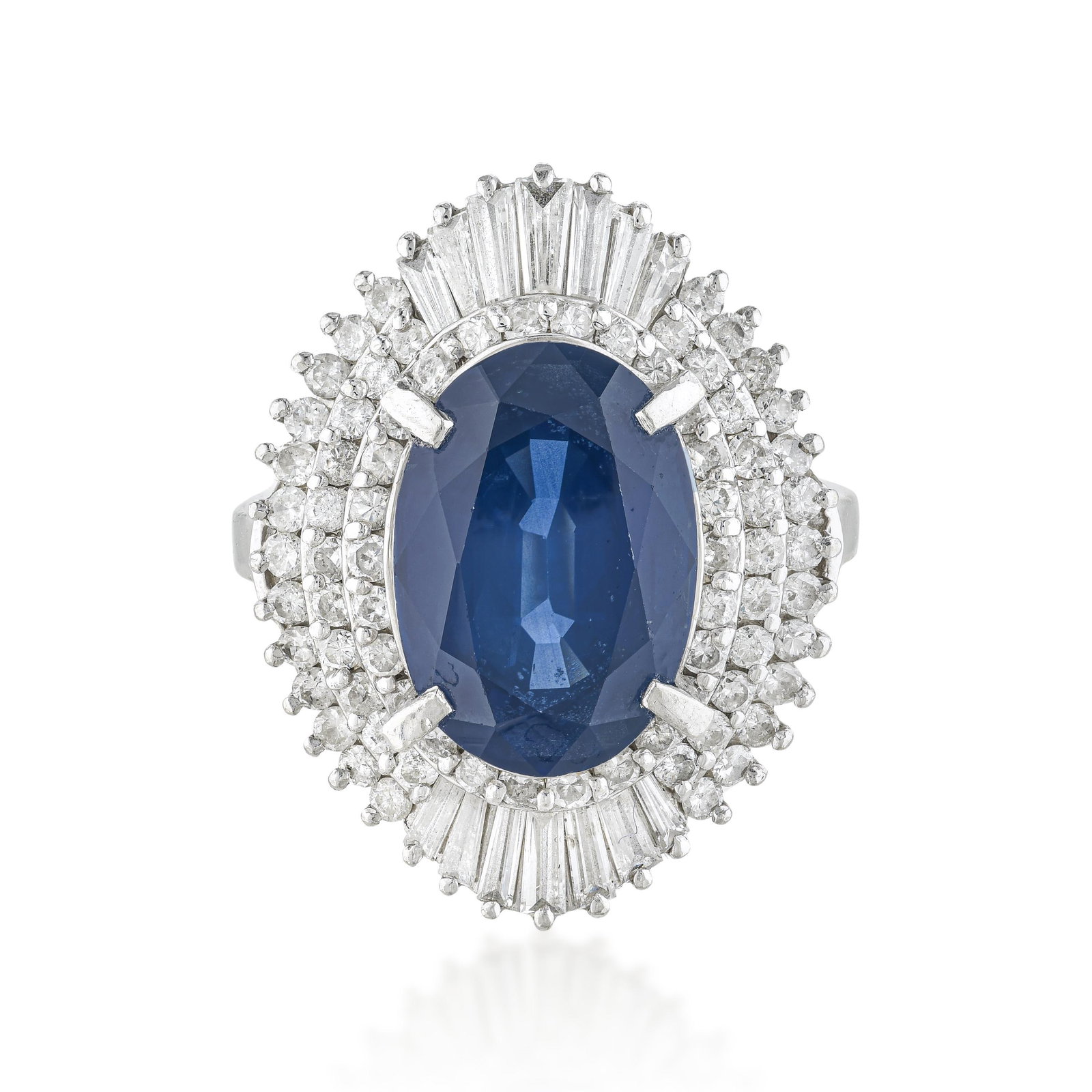 Sapphire And Diamond Ring: ESTIMATED RETAIL PRICE: $22,000* *This is the estimated value a piece of similar quality, craftsmanship, and characteristics could command at retail. A striking platinum ring centered on a