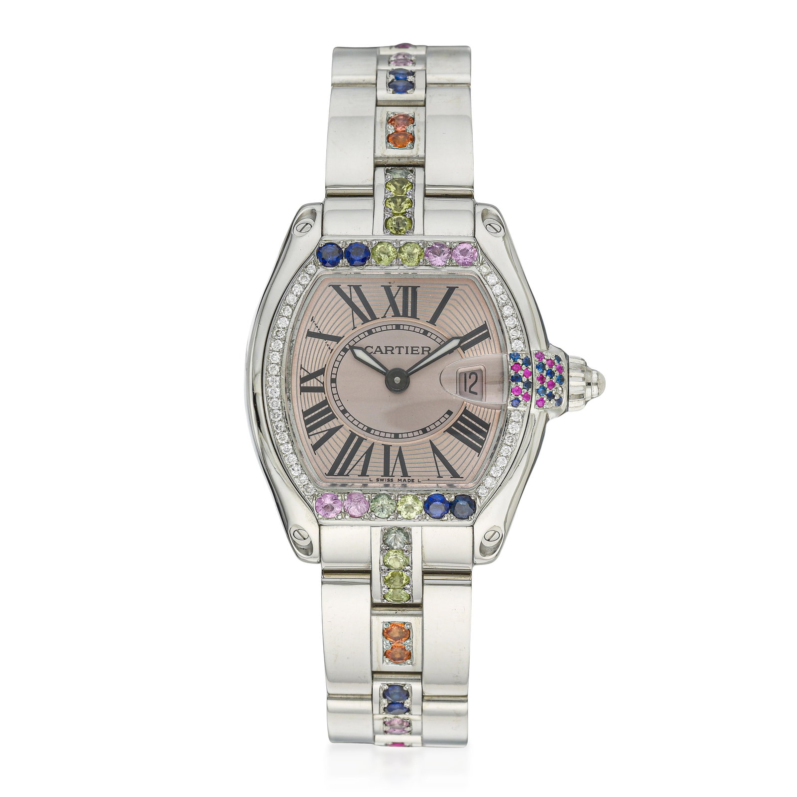Cartier Roadster In Steel With Pink Dial: ESTIMATED RETAIL PRICE: $6,500* *This is the estimated value a piece of similar quality, craftsmanship, and characteristics could command at retail. Summary of Key Characteristics CIRCA: 2000s 