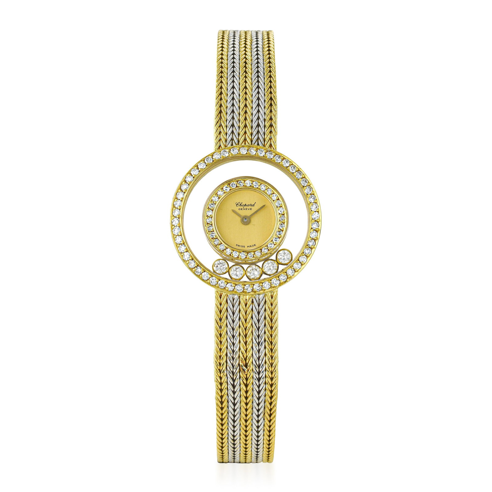 Chopard Happy Diamonds in 18K Yellow, White and Rose Gold: ESTIMATED RETAIL PRICE: $13,000**This is the estimated value a piece of similar quality, craftsmanship, and characteristics could command at retail.Summary of Key Characteristics CIRCA: 1990s