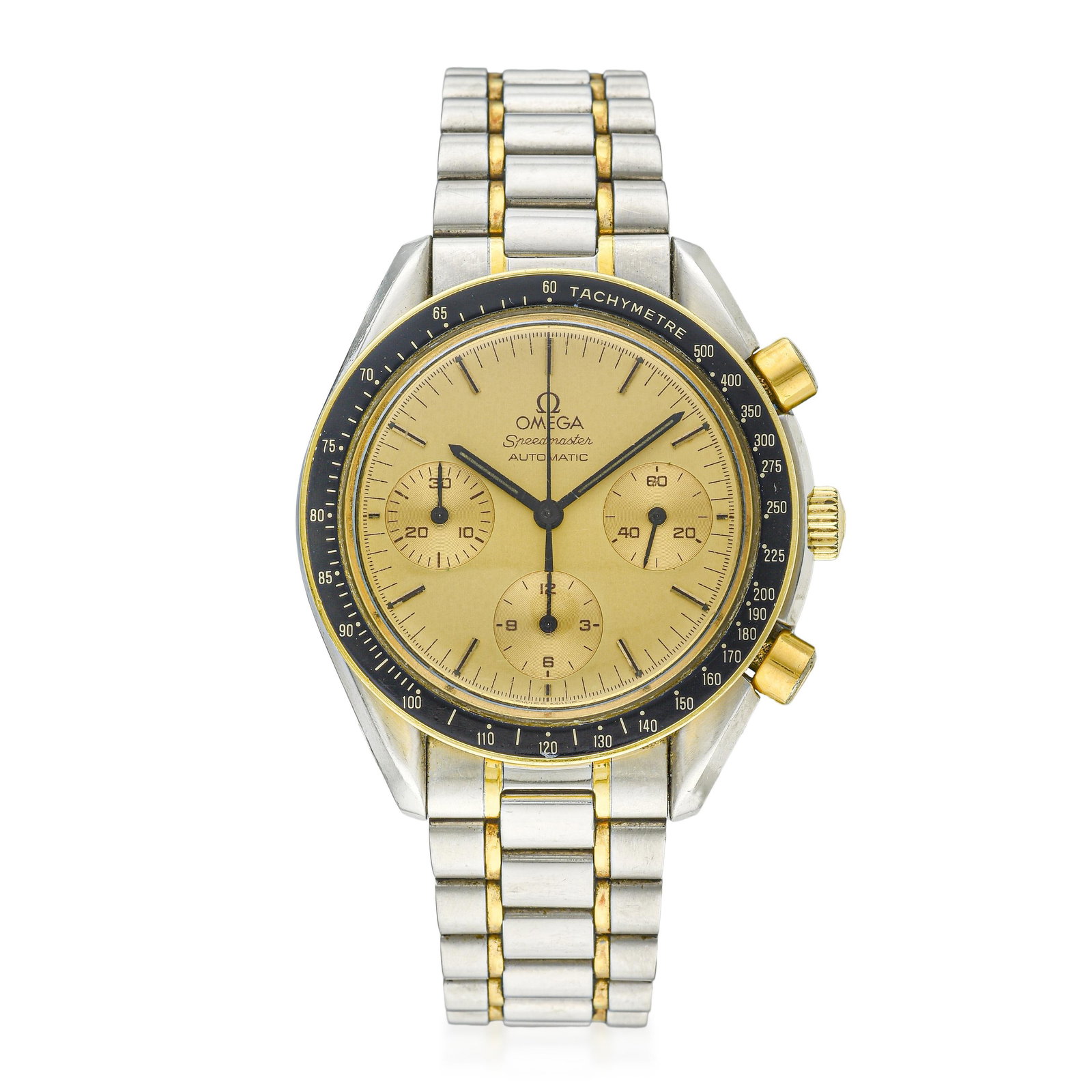 Omega Speedmaster Reduced For Italian Market In Steel And Gold Plated: ESTIMATED RETAIL PRICE: $7,500* *This is the estimated value a piece of similar quality, craftsmanship, and characteristics could command at retail. Summary of Key Characteristics CIRCA: 1986 CASE