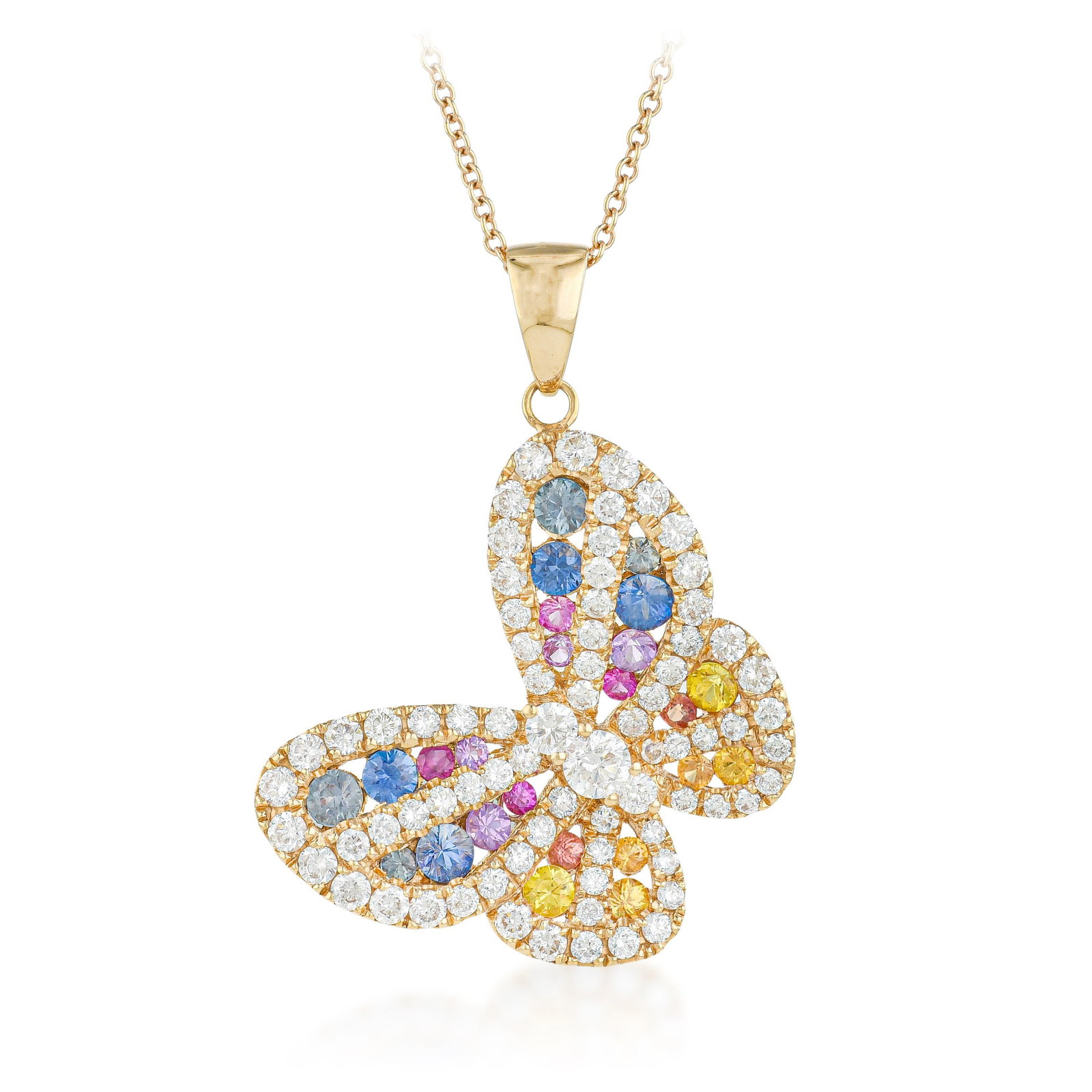Multicolor Sapphire and Diamond Butterfly Pendant Necklace (1 of 2)