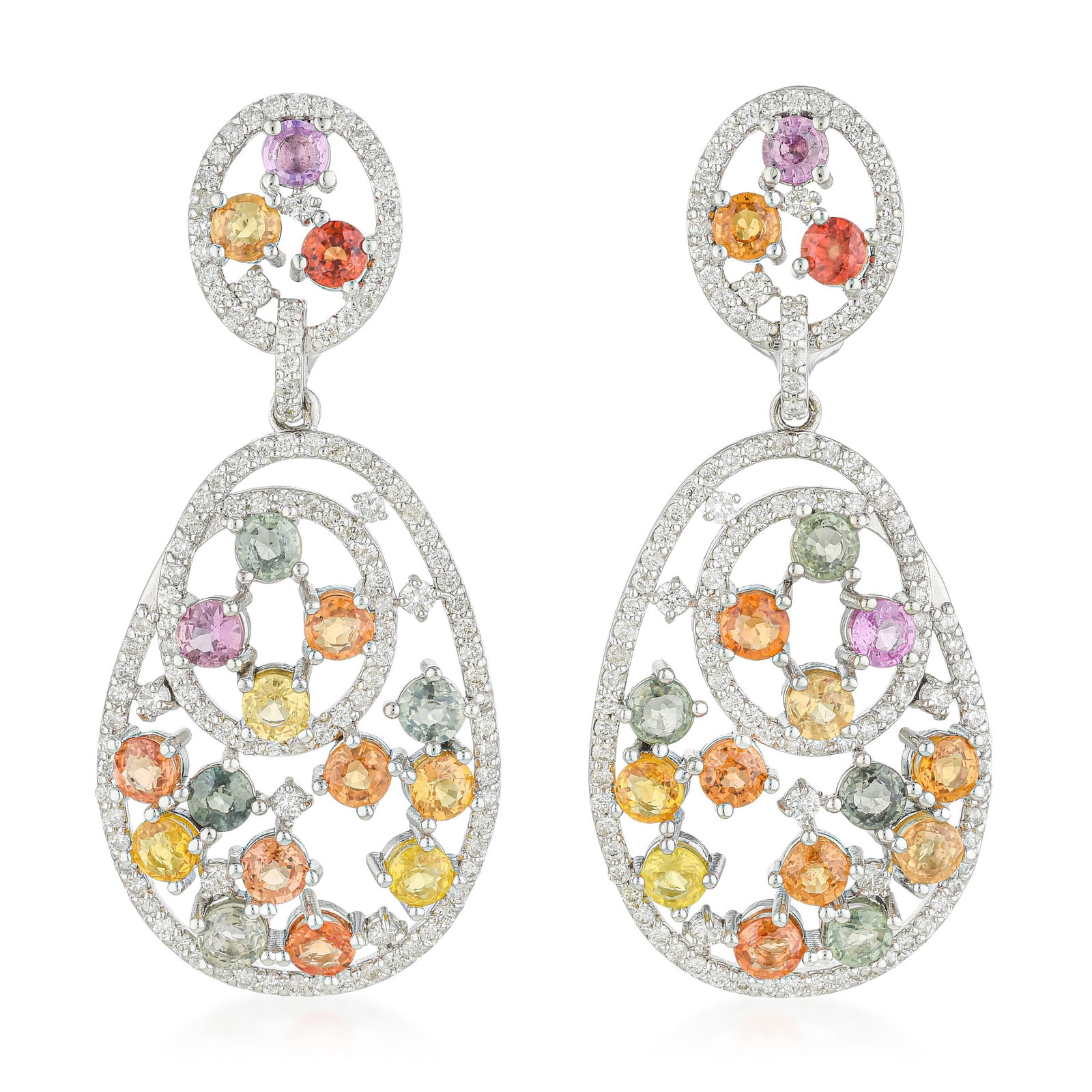 Multicolor Sapphire and Diamond Earrings: ESTIMATED RETAIL PRICE: $14,500* *This is the estimated value a piece of similar quality, craftsmanship, and characteristics could command at retail. Summary of Key Characteristics • Metal: