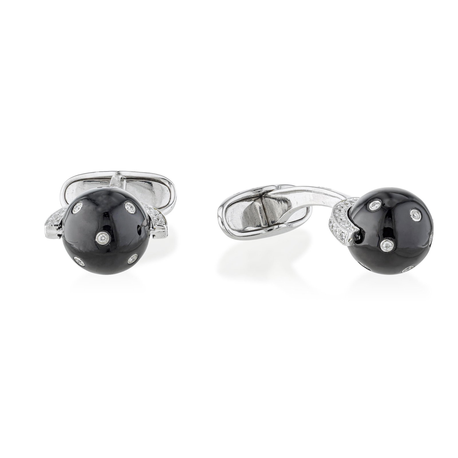 Onyx and Diamond Orb Cufflinks: ESTIMATED RETAIL PRICE: $2,600* *This is the estimated value a piece of similar quality, craftsmanship, and characteristics could command at retail. The orb has been a charged form in jewelry across