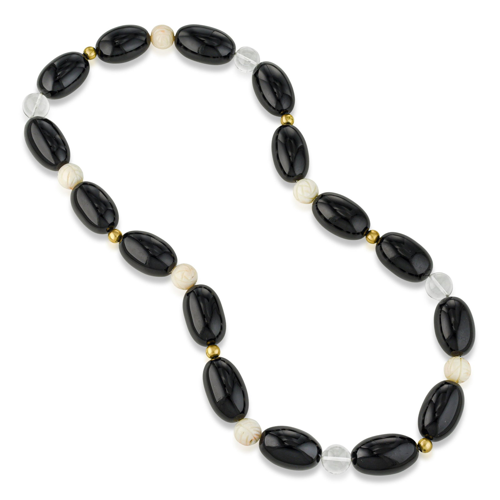 Onyx Coral and Crystal Long Necklace - 2