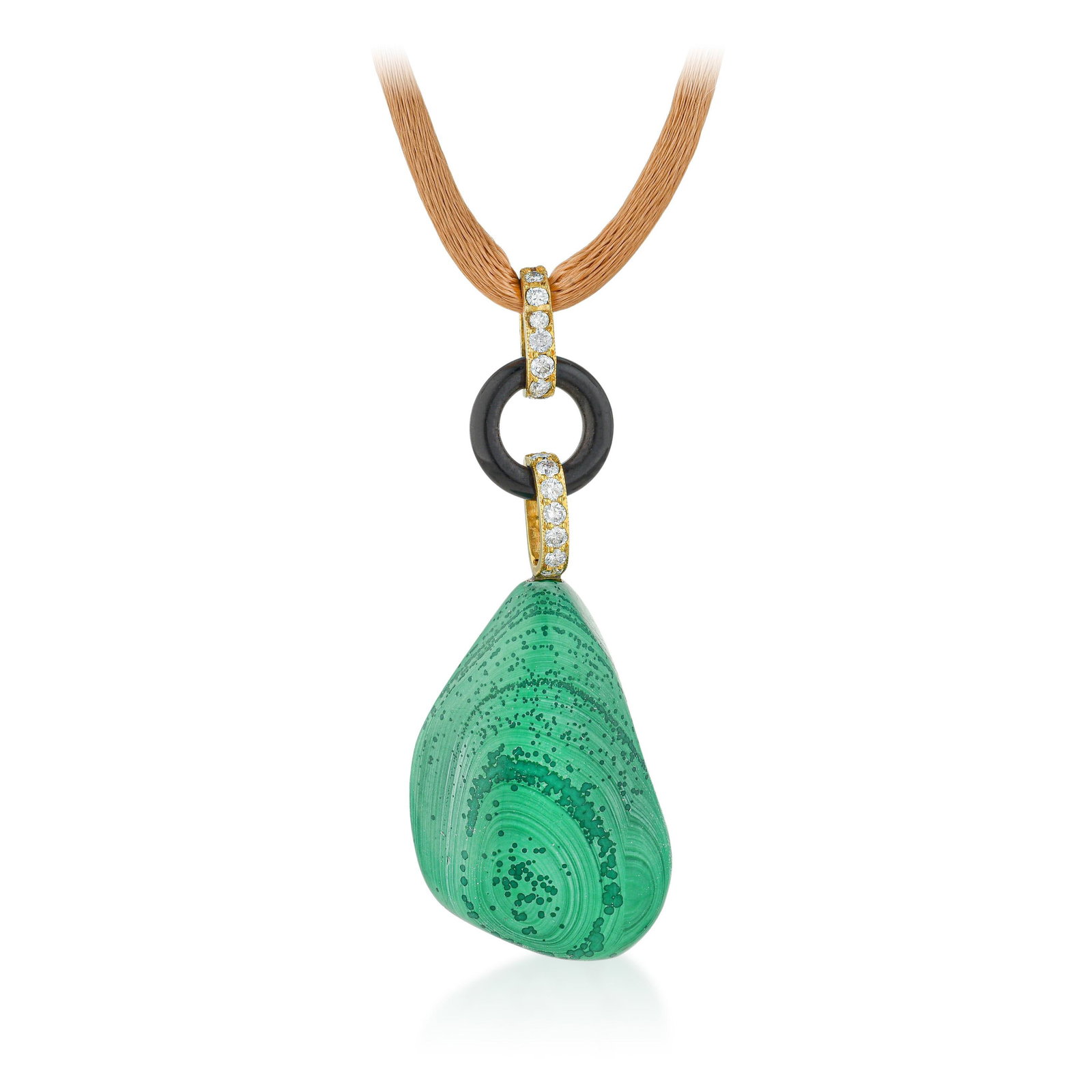 Onyx Malachite and Diamond Pendant Necklace: ESTIMATED RETAIL PRICE: $2,400* *This is the estimated value a piece of similar quality, craftsmanship, and characteristics could command at retail. Carved stone demands a patience that faceted work
