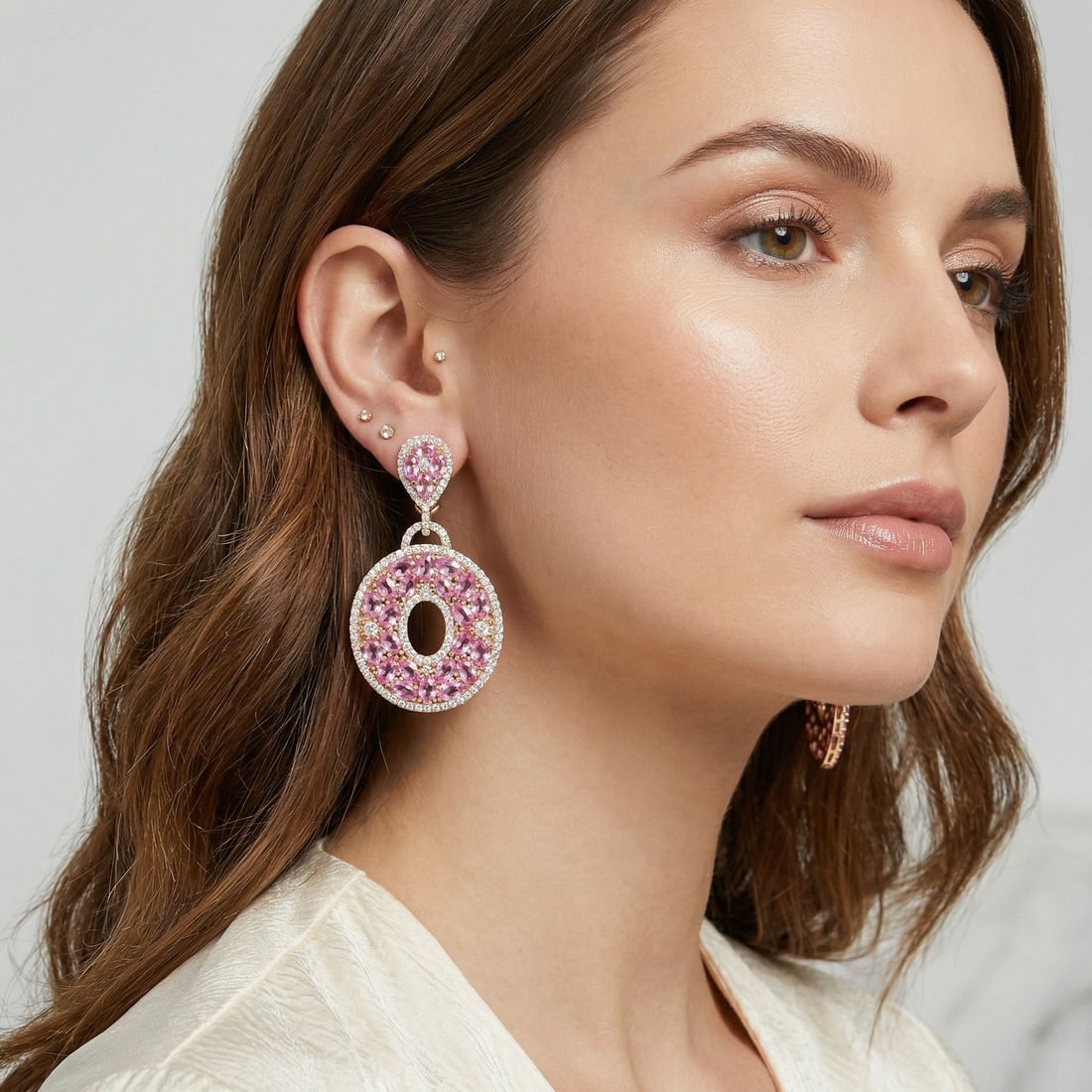 Pink Sapphire and Diamond Earrings - 2