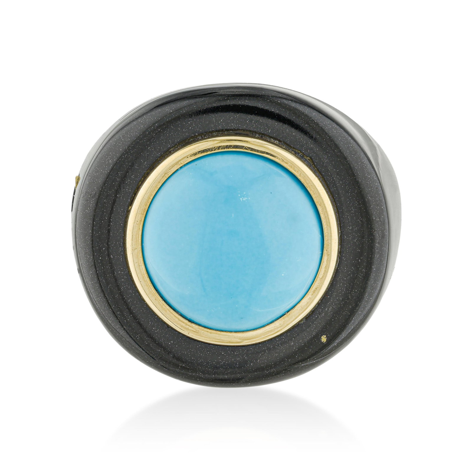 Turquoise and Black Jade Ring: ESTIMATED RETAIL PRICE: $3,400* *This is the estimated value a piece of similar quality, craftsmanship, and characteristics could command at retail. Turquoise and black jade are materials with