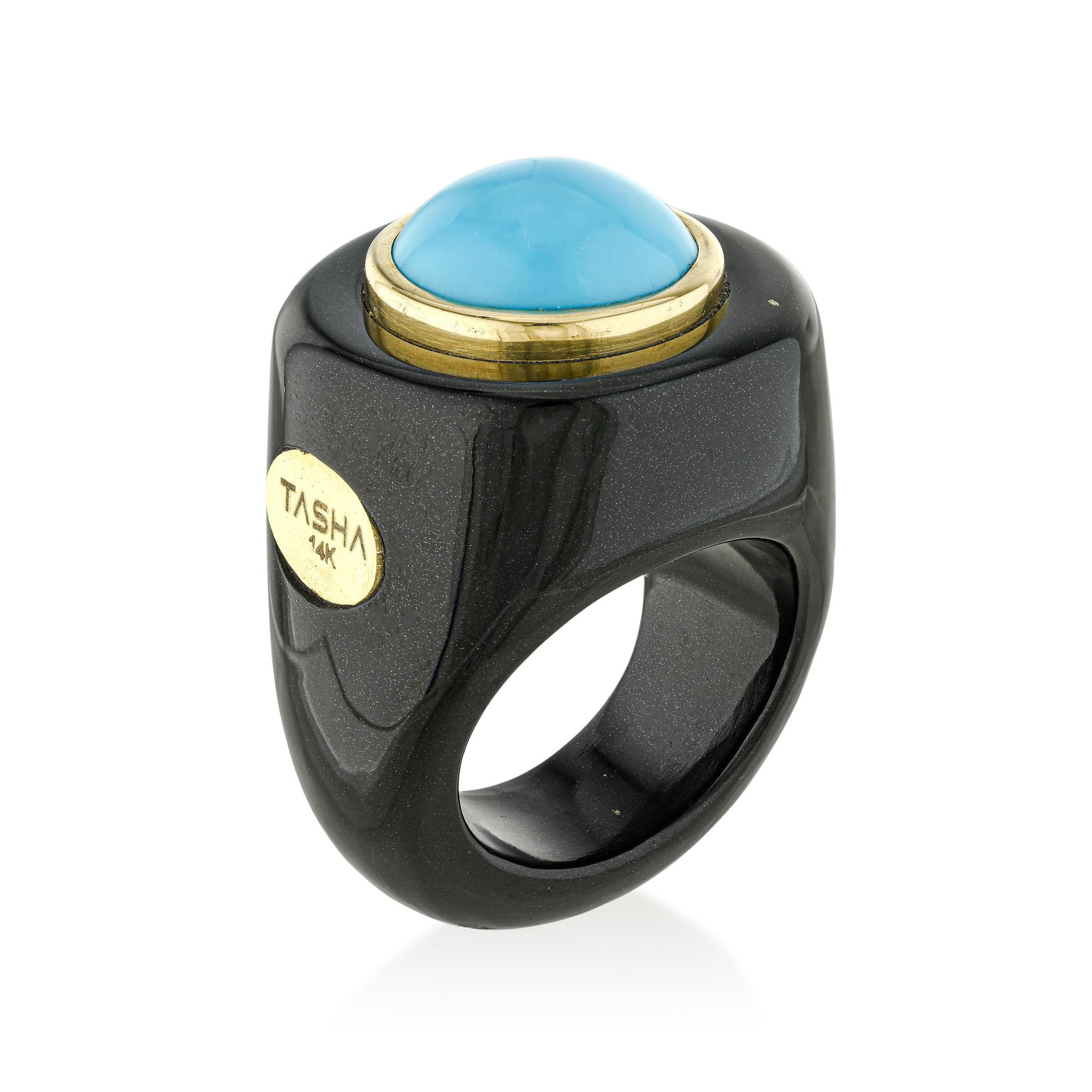 Turquoise and Black Jade Ring - 2