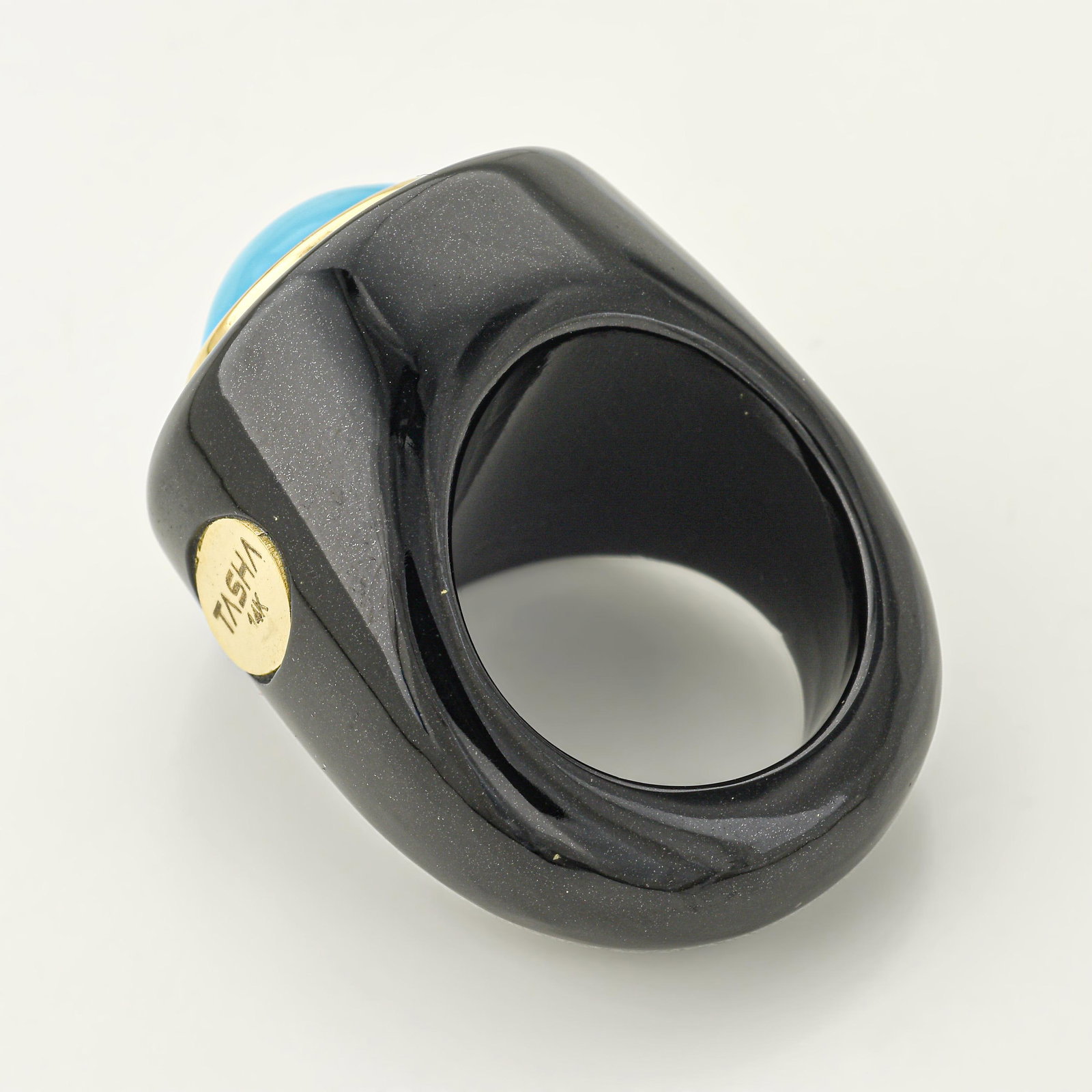 Turquoise and Black Jade Ring - 3