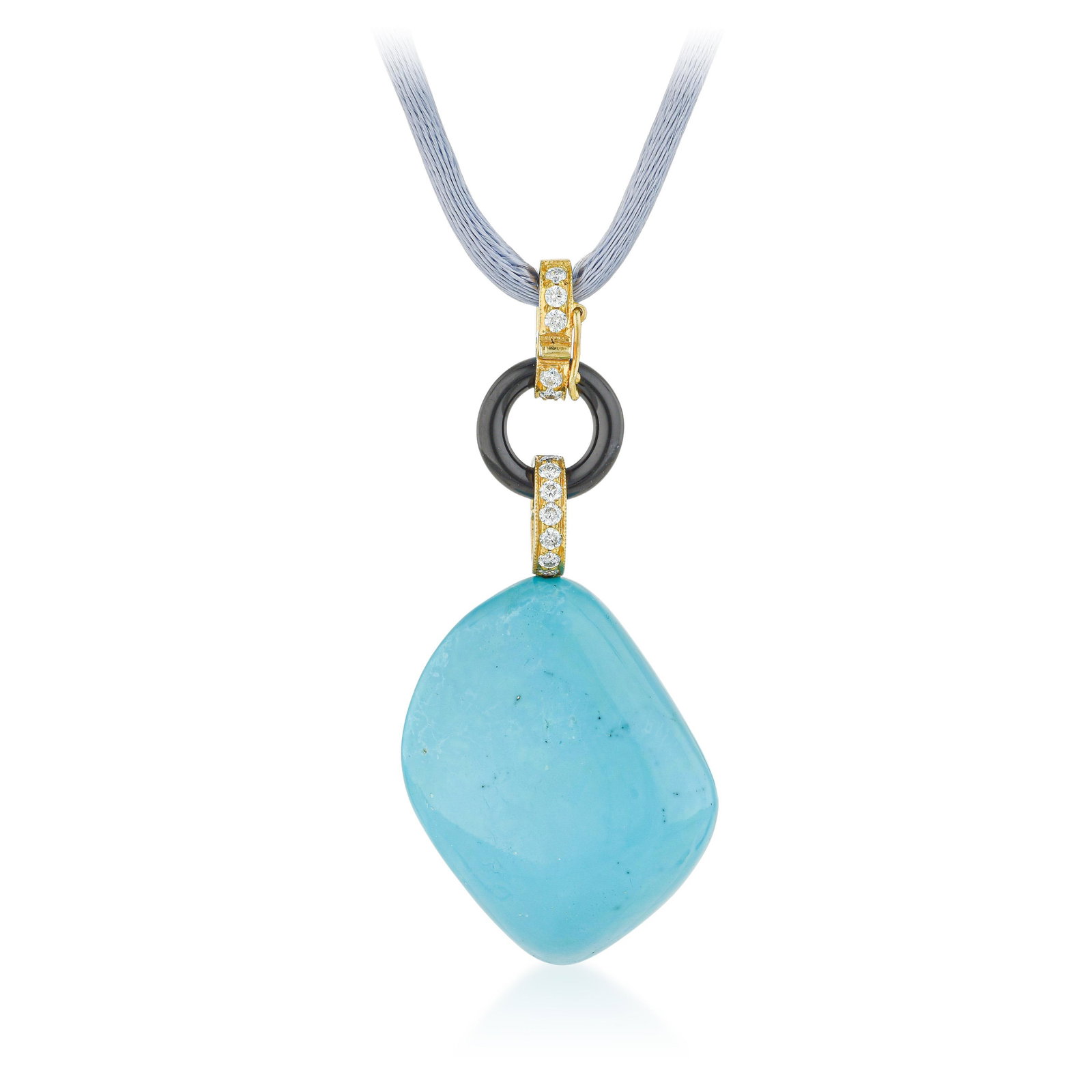 Turquoise and Diamond Pendant Necklace: ESTIMATED RETAIL PRICE: $4,500* *This is the estimated value a piece of similar quality, craftsmanship, and characteristics could command at retail. Freeform turquoise, shaped to follow the natural