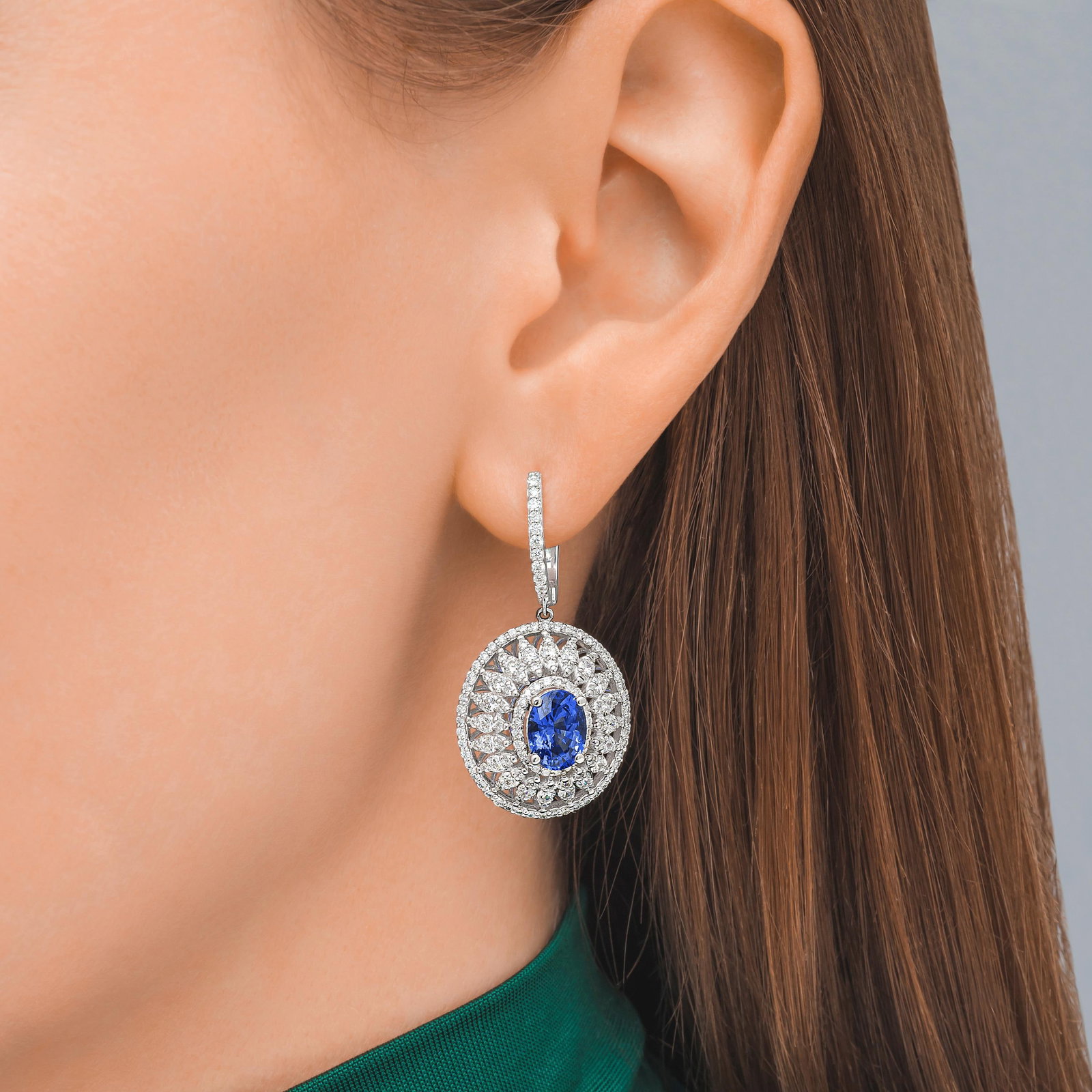 Diamond and Sapphire Drop Earrings - 2