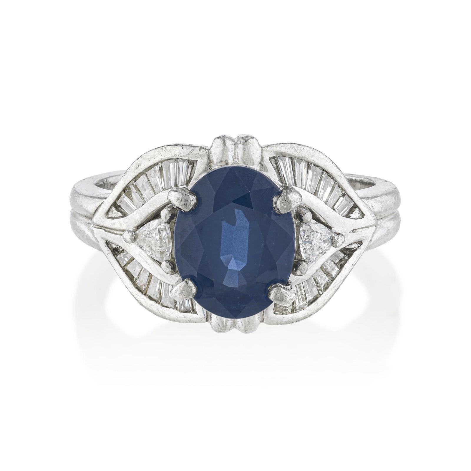 Sapphire and Diamond Ring: ESTIMATED RETAIL PRICE: $2,800* *This is the estimated value a piece of similar quality, craftsmanship, and characteristics could command at retail. At 2.51 carats, the oval sapphire here crosses a
