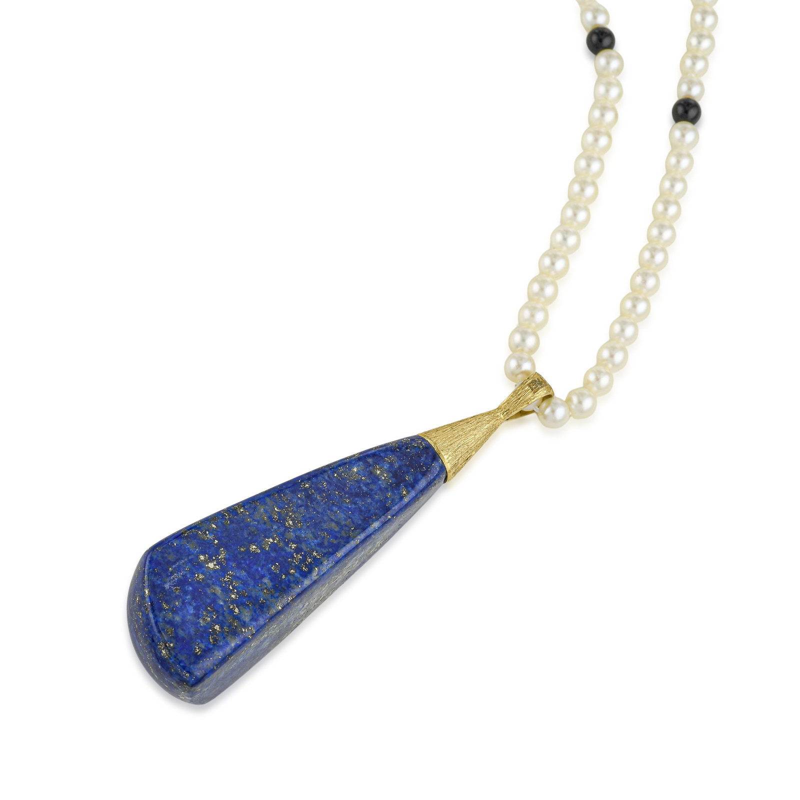 Lapis Lazuli Pendant on Pearl Necklace - 2