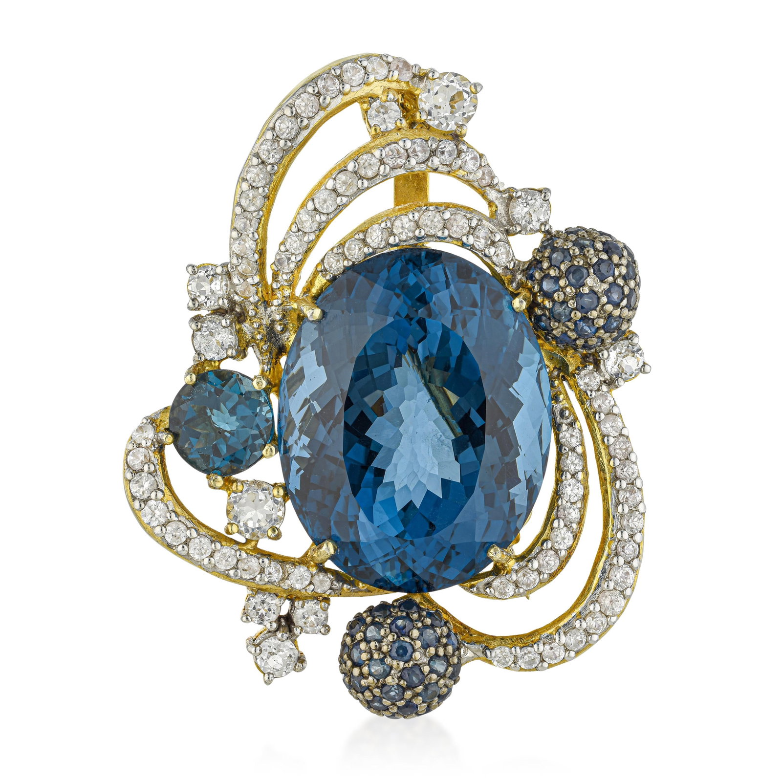 London Blue Topaz Silver Pendant Pin - No Reserve Lot: ESTIMATED RETAIL PRICE: $2,400* *This is the estimated value a piece of similar quality, craftsmanship, and characteristics could command at retail. Approximately 50 carats of London blue topaz in