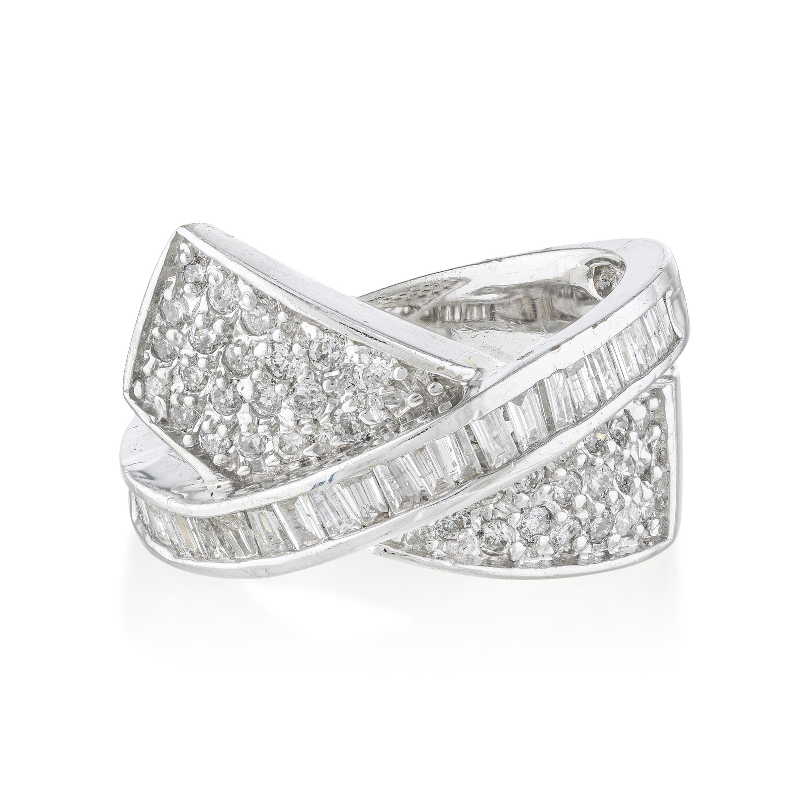 Crossover Diamond Ring: ESTIMATED RETAIL PRICE: $3,000* *This is the estimated value a piece of similar quality, craftsmanship, and characteristics could command at retail. A crossover diamond ring in 14K white gold