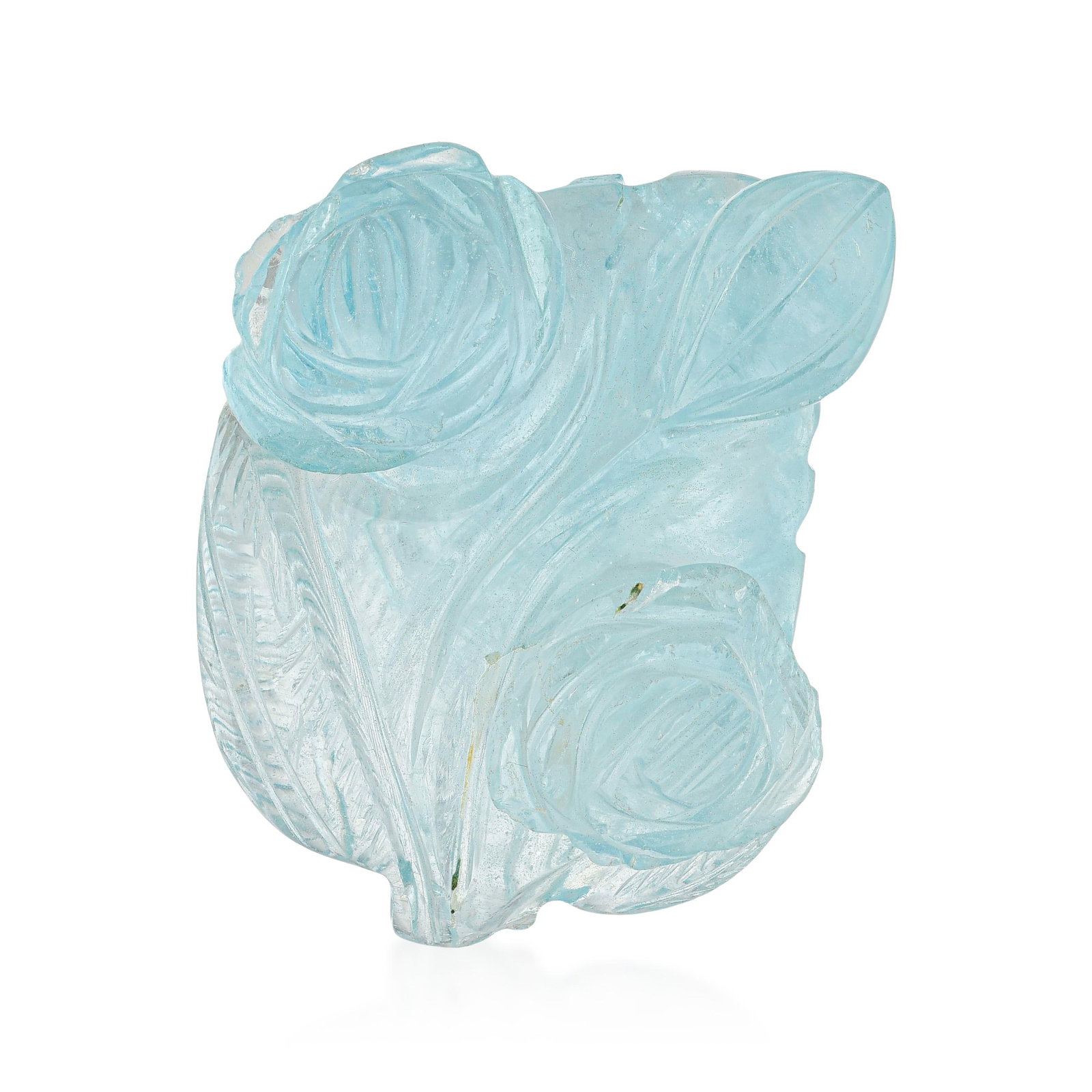 103.00-Carat Rose Carved Aquamarine Loose Gemstone: ESTIMATED RETAIL PRICE: $* *This is the estimated value a piece of similar quality, craftsmanship, and characteristics could command at retail. A 103-carat carved aquamarine loose gemstone: