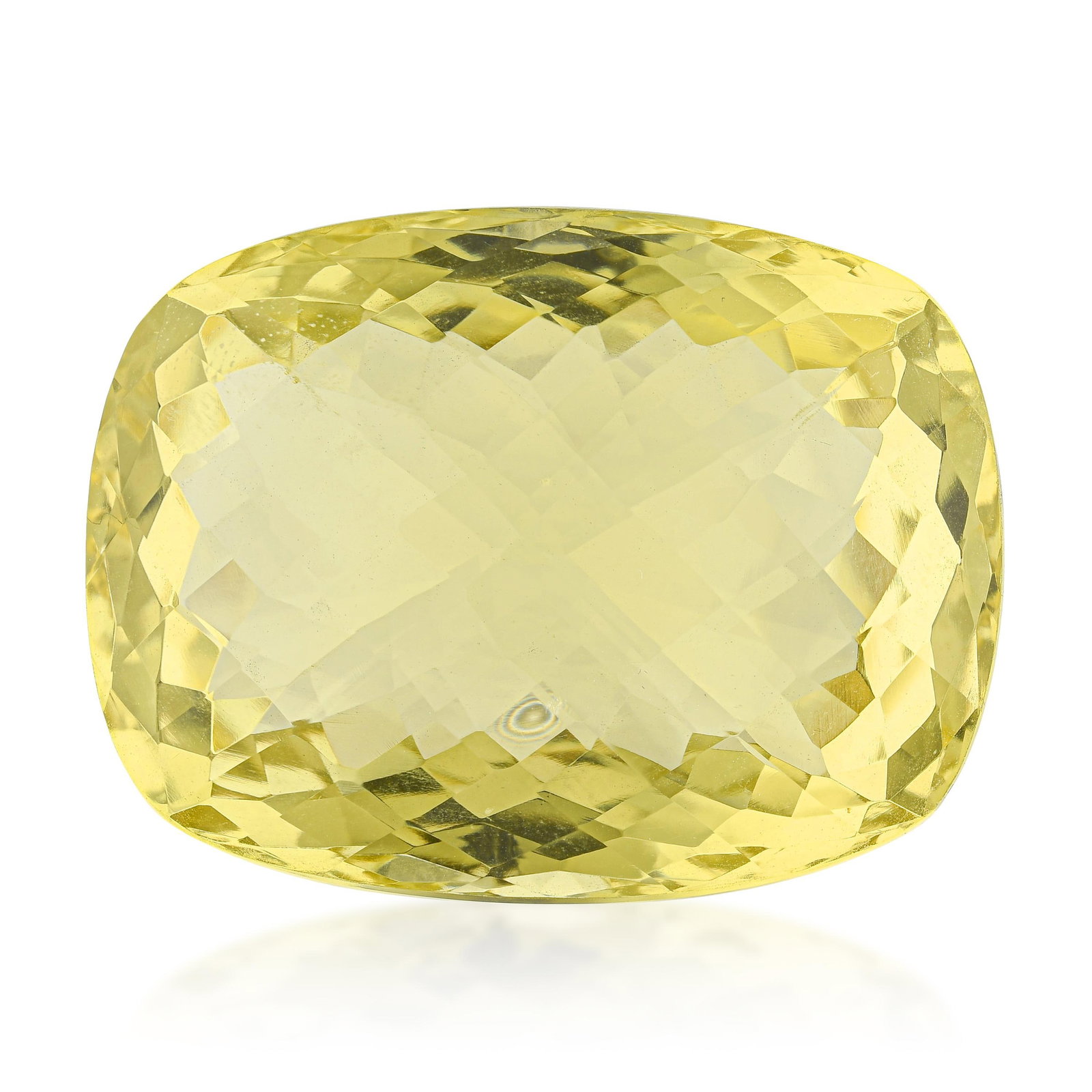 75.56-Carat Cushion Fancy Cut Lemon Quartz: ESTIMATED RETAIL PRICE: $250* *This is the estimated value a piece of similar quality, craftsmanship, and characteristics could command at retail. Seventy-five carats of lemon quartz in a cushion
