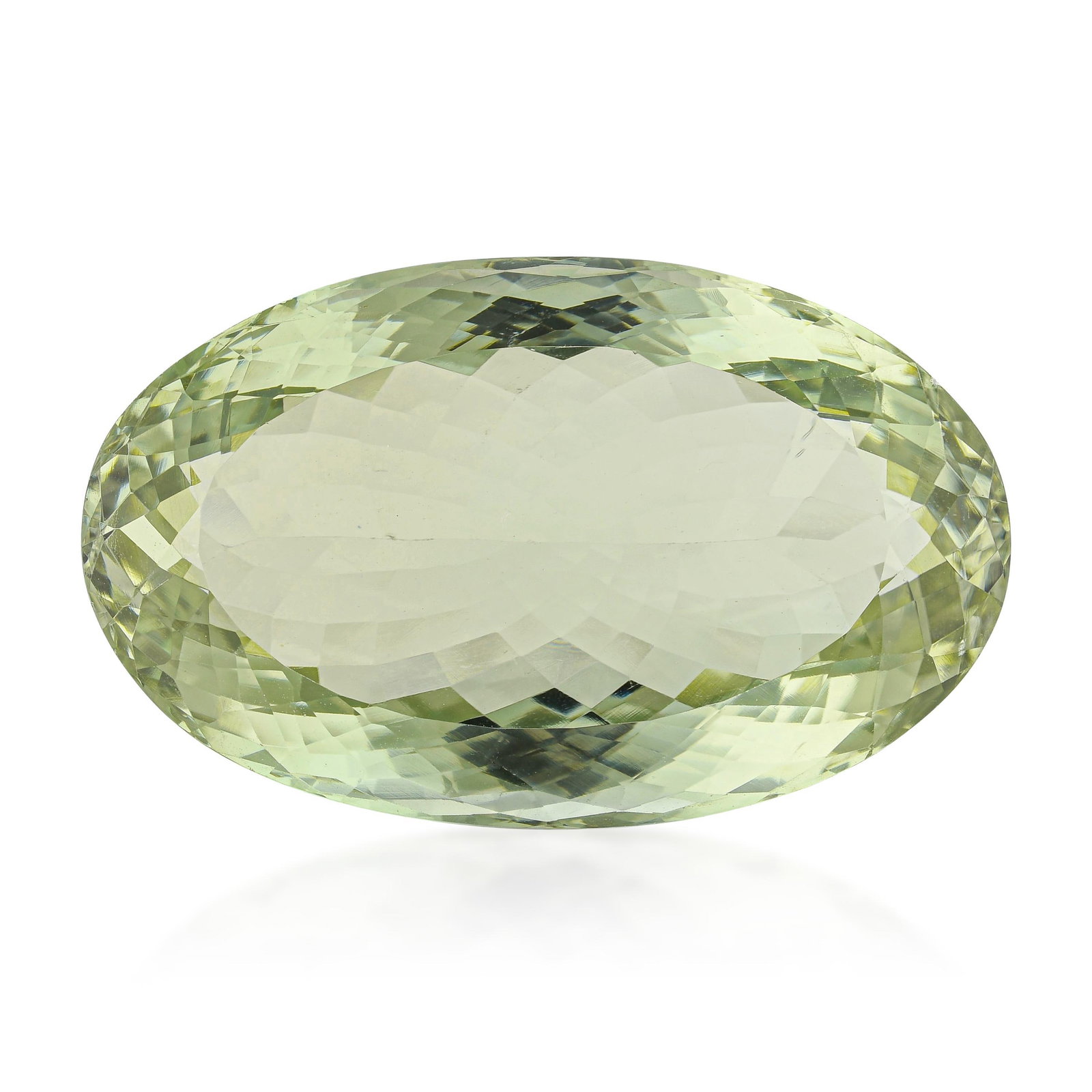 58.00-Carat Oval Fancy Cut Prasiolite Loose Gemstone: ESTIMATED RETAIL PRICE: $7,500* *This is the estimated value a piece of similar quality, craftsmanship, and characteristics could command at retail. Buyer's Premium Notice A minimum Buyer's