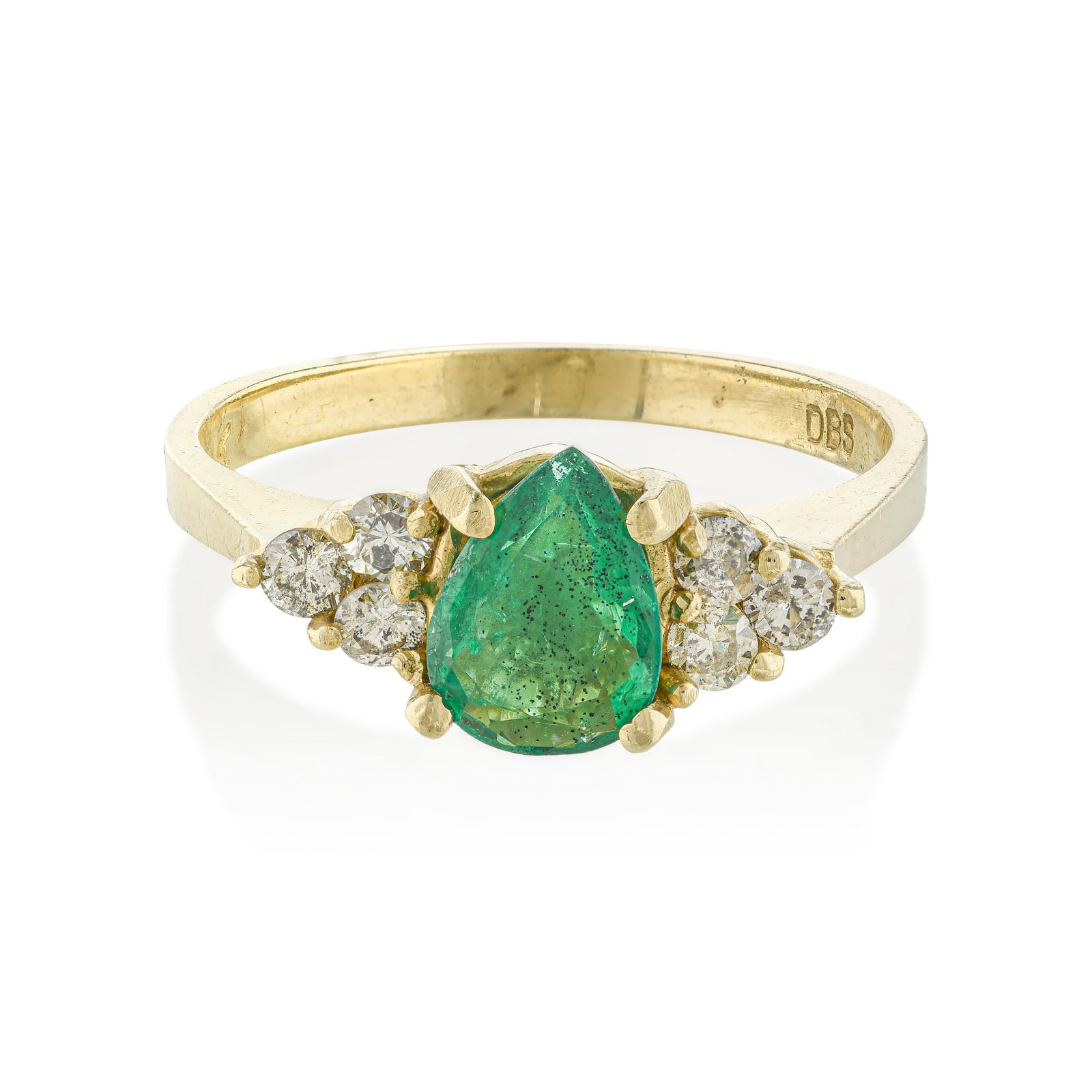 Emerald and Diamond Ring: ESTIMATED RETAIL PRICE: $1,400* *This is the estimated value a piece of similar quality, craftsmanship, and characteristics could command at retail. The pear emerald has more personality per carat