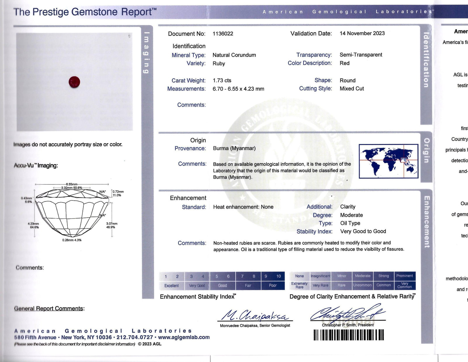 1.73-Carat Burmese Unheated Ruby and Diamond Ring, AGL Certified - 4