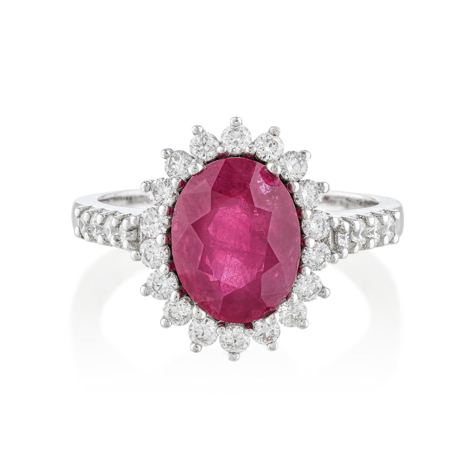 Burma Ruby and Diamond Ring, GIA Certified: ESTIMATED RETAIL PRICE: $16,000**This is the estimated value a piece of similar quality, craftsmanship, and characteristics could command at retail.Burmese rubies fluoresce under UV in a way no other