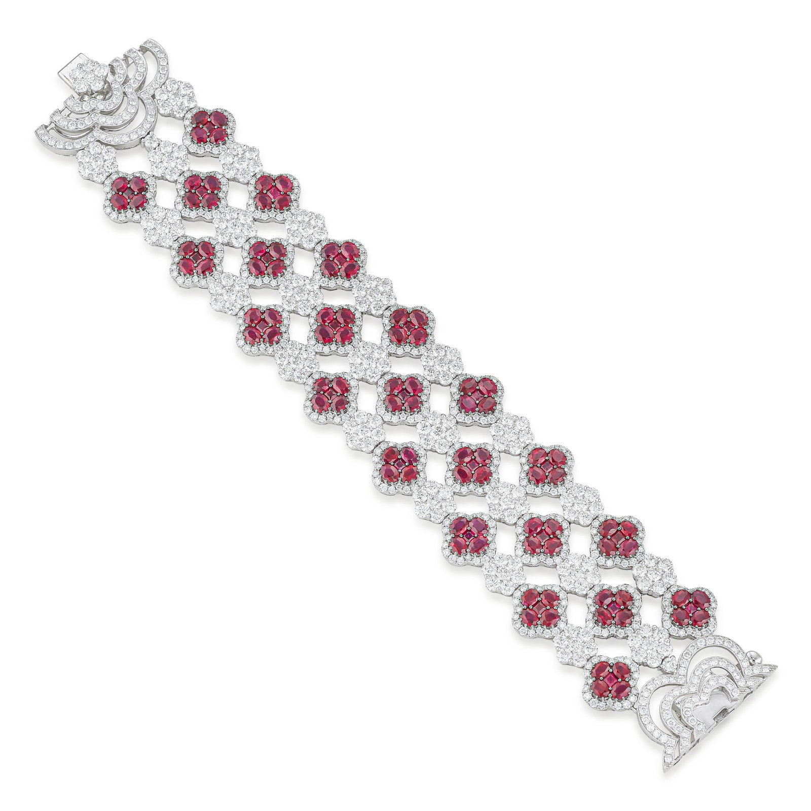 Ruby and Diamond Clover Motif Bracelet: ESTIMATED RETAIL PRICE: $120,000* *This is the estimated value a piece of similar quality, craftsmanship, and characteristics could command at retail. Summary of Key Characteristics • Metal: