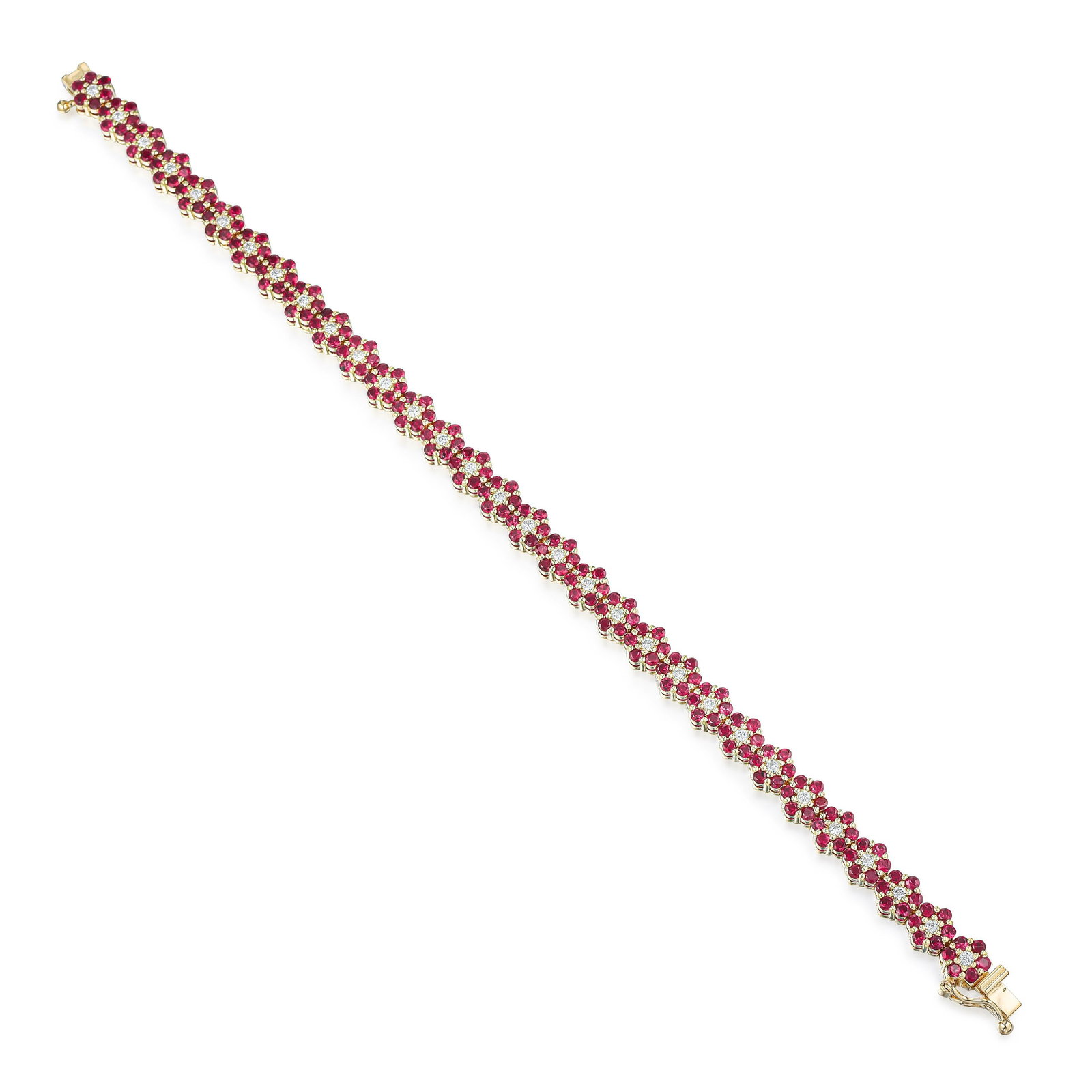 Ruby Flower Bracelet: ESTIMATED RETAIL PRICE: $7,250* *This is the estimated value a piece of similar quality, craftsmanship, and characteristics could command at retail. Over 6 carats of ruby across a bracelet in yellow