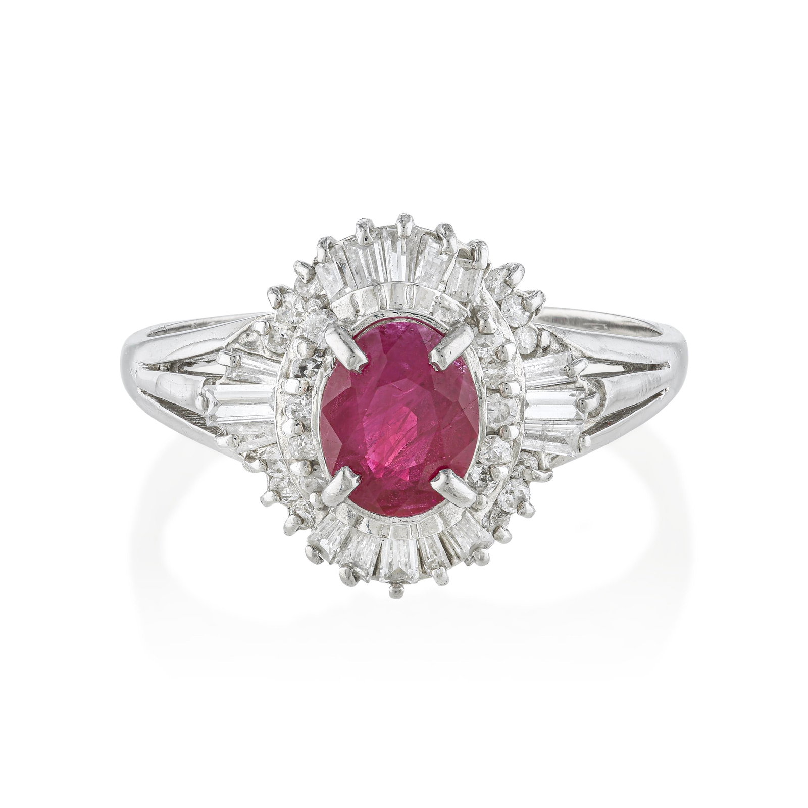 Ruby and Diamond Ring: ESTIMATED RETAIL PRICE: $2,000* *This is the estimated value a piece of similar quality, craftsmanship, and characteristics could command at retail. Equal weight in ruby and diamond is a formal