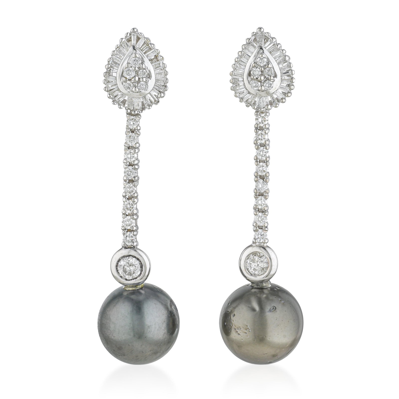 Black Pearl and Diamond Earrings - No Reserve Lot: ESTIMATED RETAIL PRICE: $2,400* *This is the estimated value a piece of similar quality, craftsmanship, and characteristics could command at retail. Eleven-millimeter black Tahitian pearls with