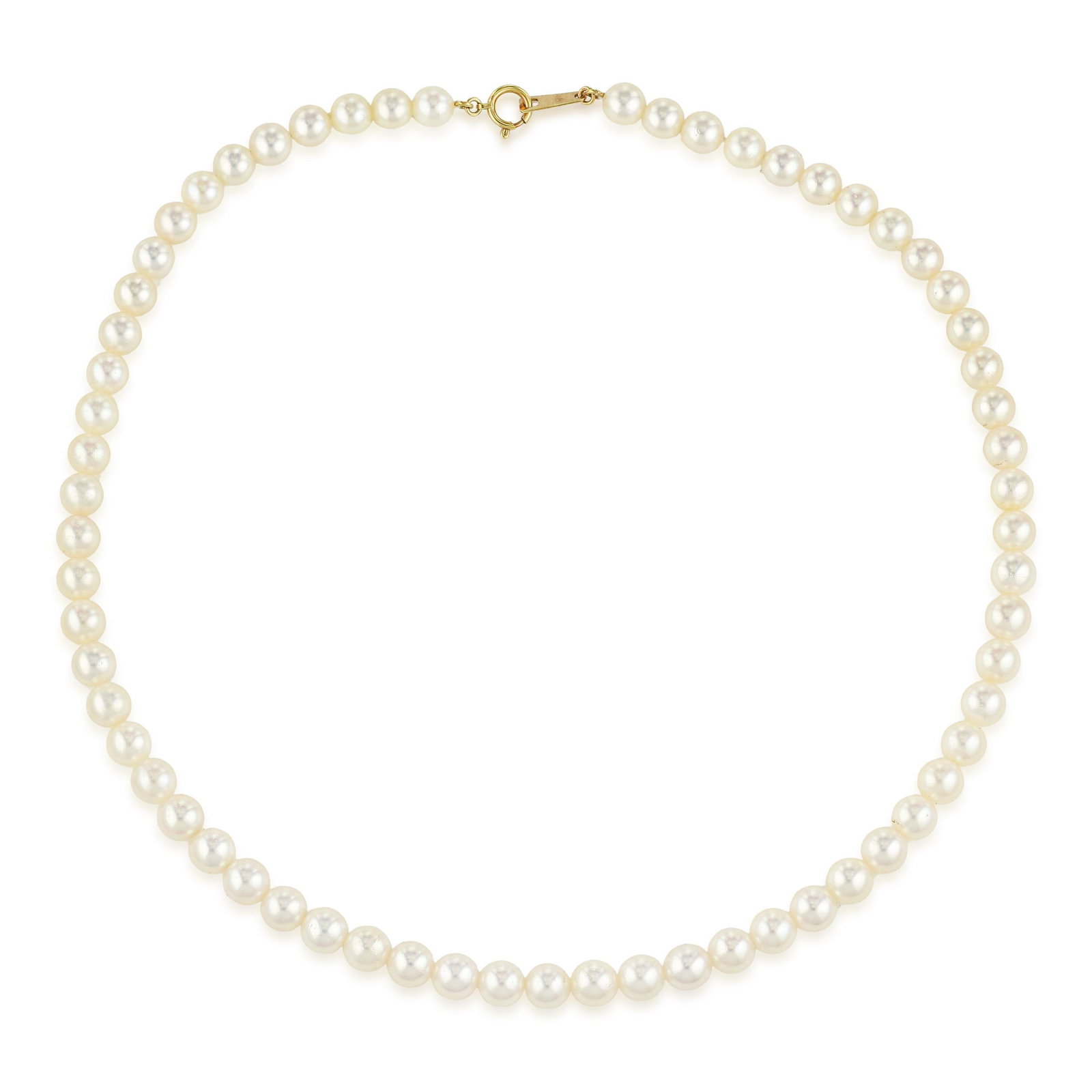 Pearl Necklace: ESTIMATED RETAIL PRICE: $1,400* *This is the estimated value a piece of similar quality, craftsmanship, and characteristics could command at retail. A pearl necklace in 18K yellow gold is one of the