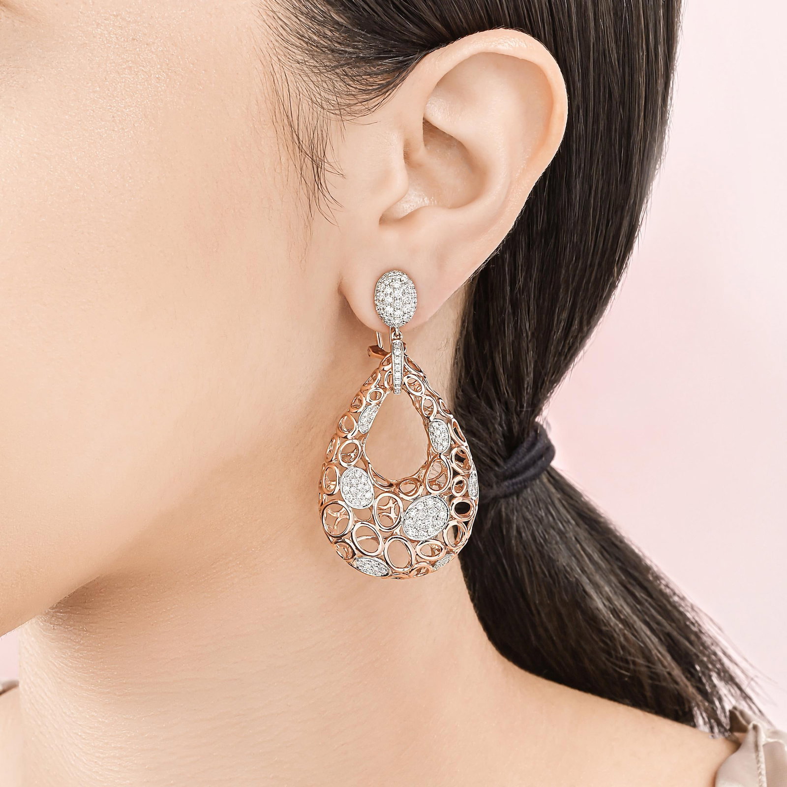 Diamond Openwork Drop Earrings - 2